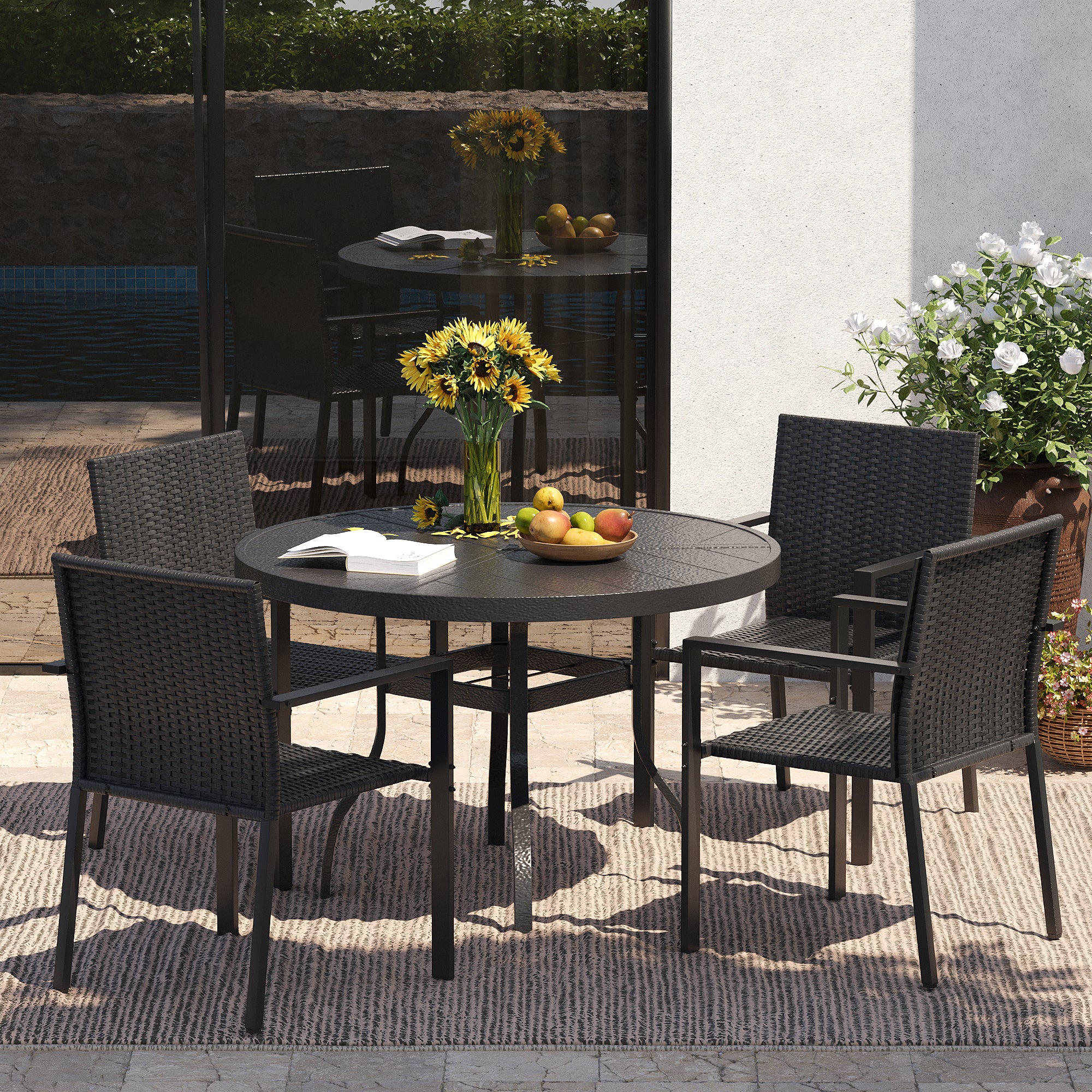 UDPATIO Stackable Patio Chairs Set of 2, Wicker Outdoor Chairs, All-Weather Rattan Dining Chairs with Deep Seat & Armrests, Steel Frame for Patio, Garden, Backyard, Deck, Lawn or Porch, Black