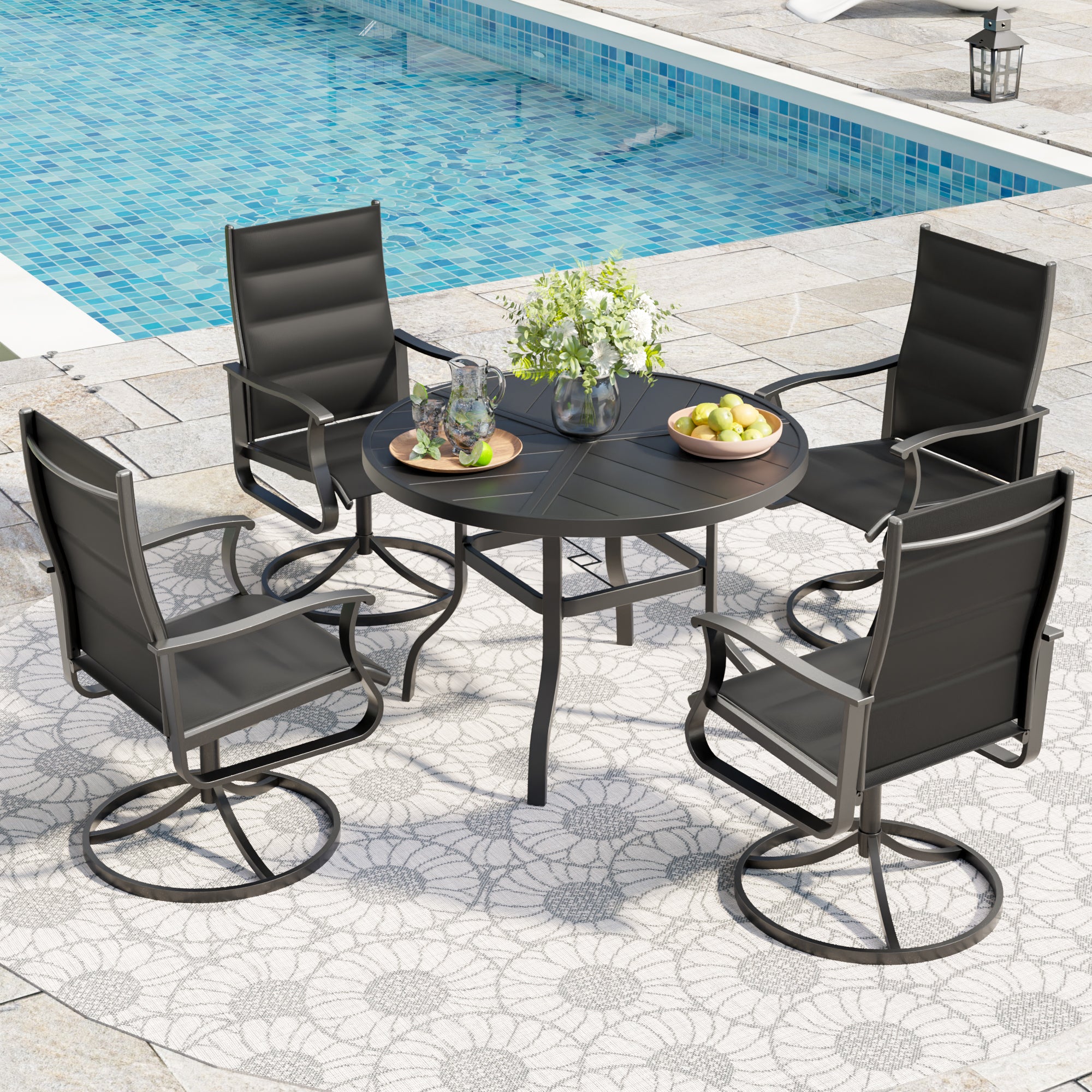 UDPATIO Swivel Patio Chairs Set of 4, Outdoor Swivel Rocker Patio Chairs with High Back, All Weather Textilene & Metal Frame for Backyard, Lawn, Porch, Pooside or Garden, Black - Padded