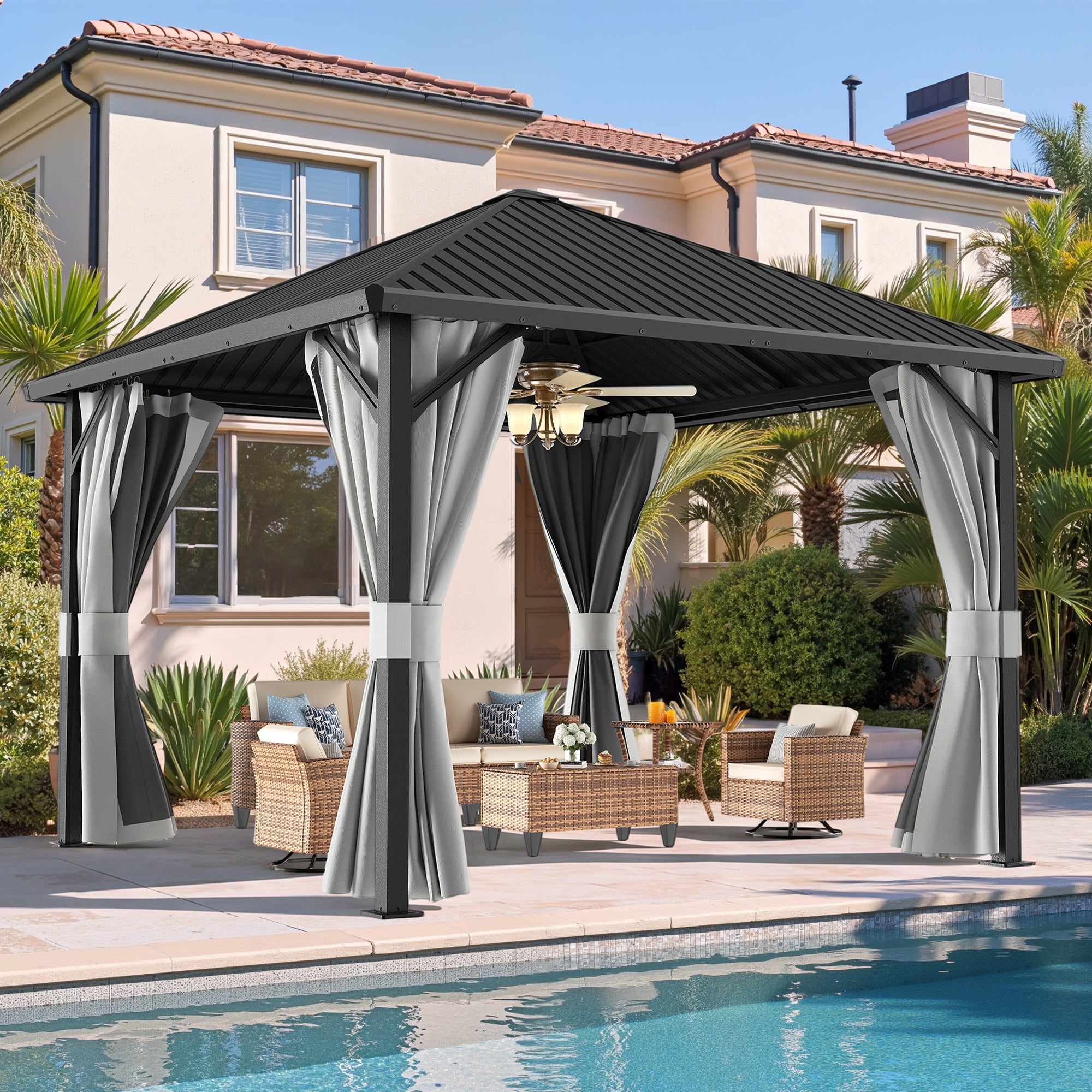 DPATIO 10'x10' Hardtop Patio Gazebo, Outdoor Metal Gazebos, Gray