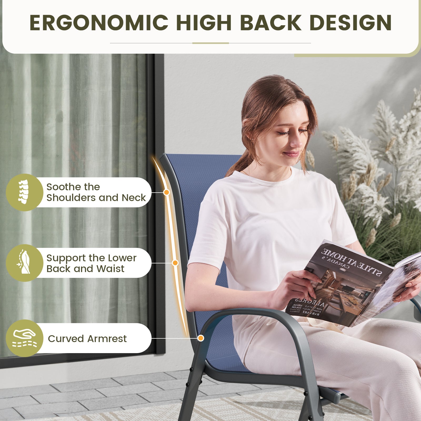 UDPATIO Patio Chairs Set of 4, Stackable Outdoor Dining Chairs with High Back, Breathable Textilene Fabric Outdoor Chair All Weather, 350LBS Capacity for Garden, Backyard (Blue)