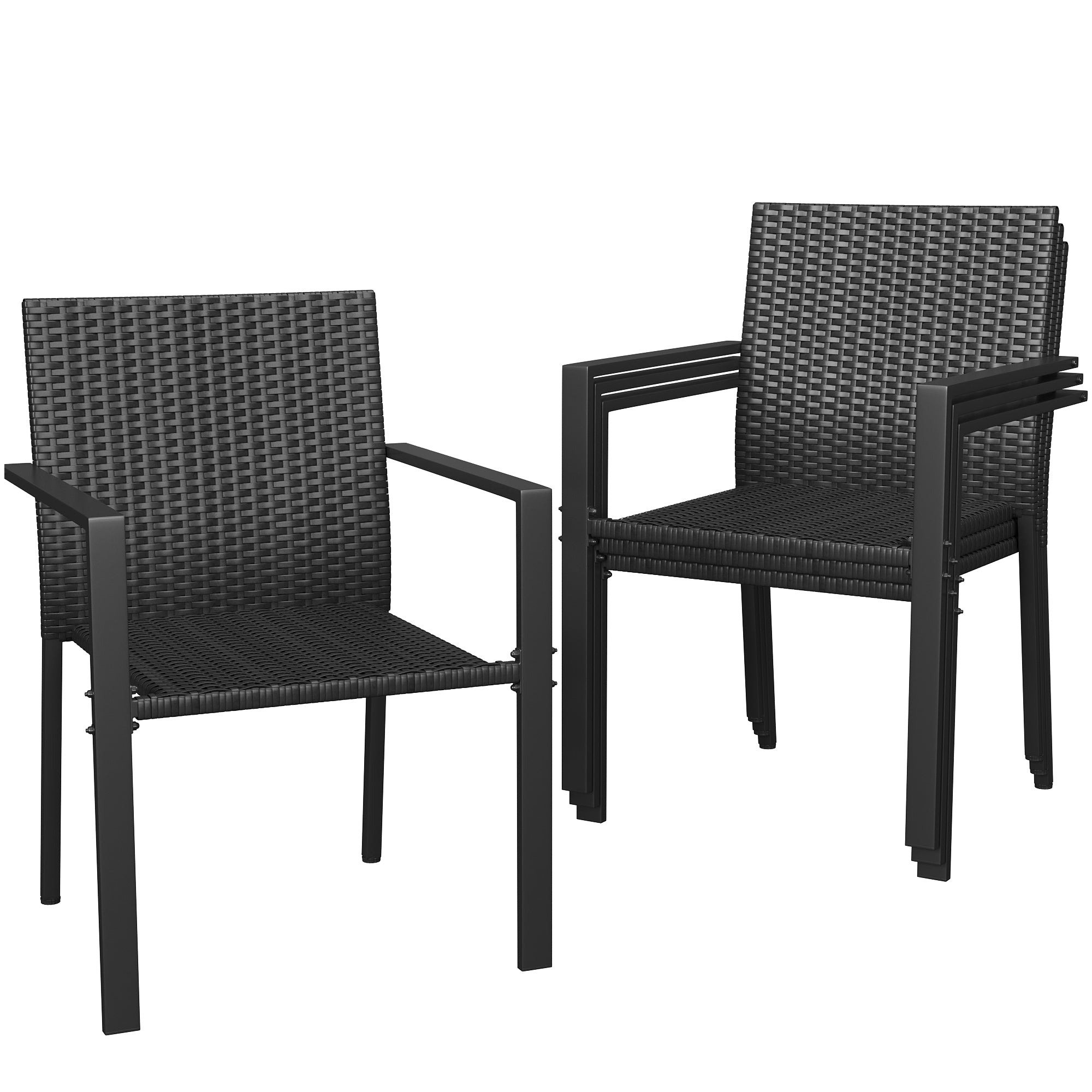 UDPATIO Stackable Patio Chairs Set of 4, Wicker Outdoor Chairs, All-Weather Rattan Dining Chairs with Deep Seat & Armrests, Steel Frame for Patio, Garden, Backyard, Deck, Lawn or Porch, Black