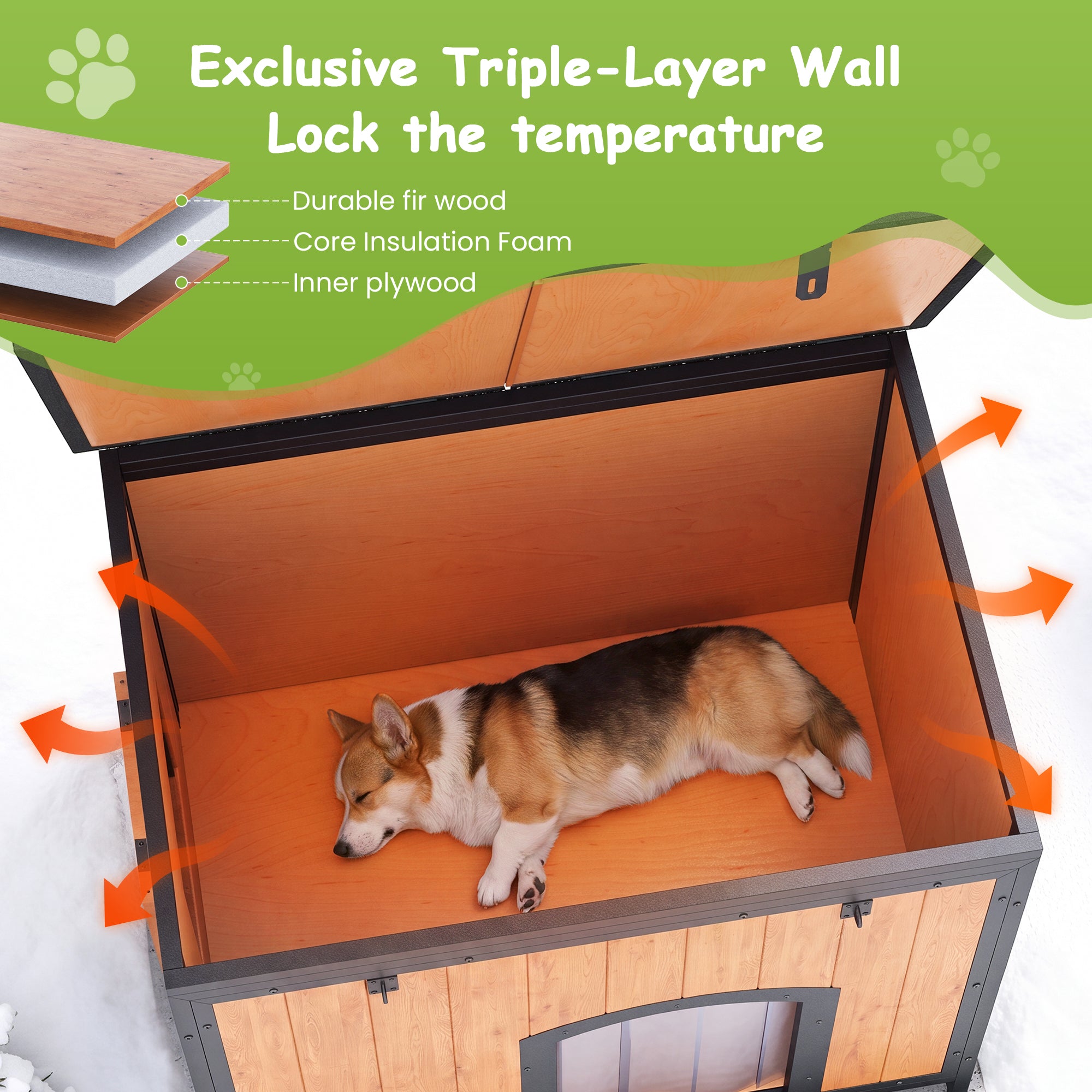 Outdoor Insulated Dog House Weatherproof Dog Kennel Dog Shelter Anti-Chewing Full Iron Frame, Openable Roof for Small to Large Dog Breeds