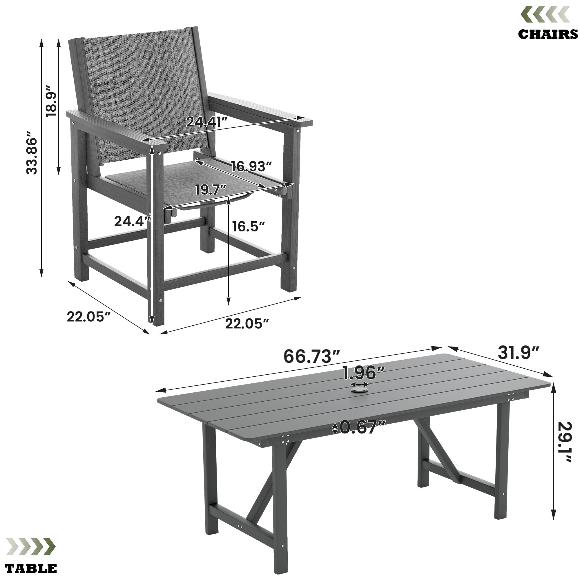 UDPATIO 5PCS HDPE Patio Dining Set of  4 - Heavy Duty Outdoor Deck Table & Chairs for Poolside, Garden, Backyard - All-Weather Resistant Outdoor Table Sets