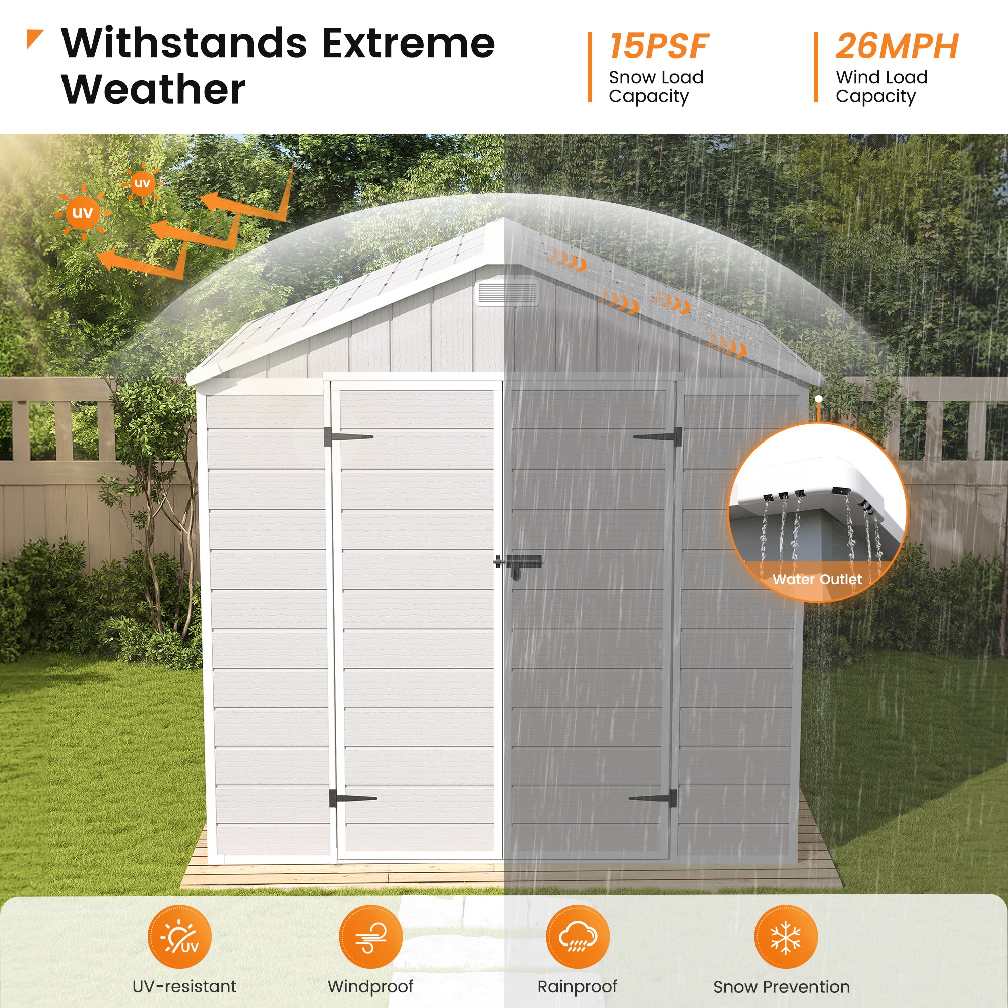 UDPATIO Resin Storage Shed 8 x 6 FT, Outdoor Garden Sheds with Floor Plastic Patio Outdoor Storage Shed with Lockable Door, Sandstone