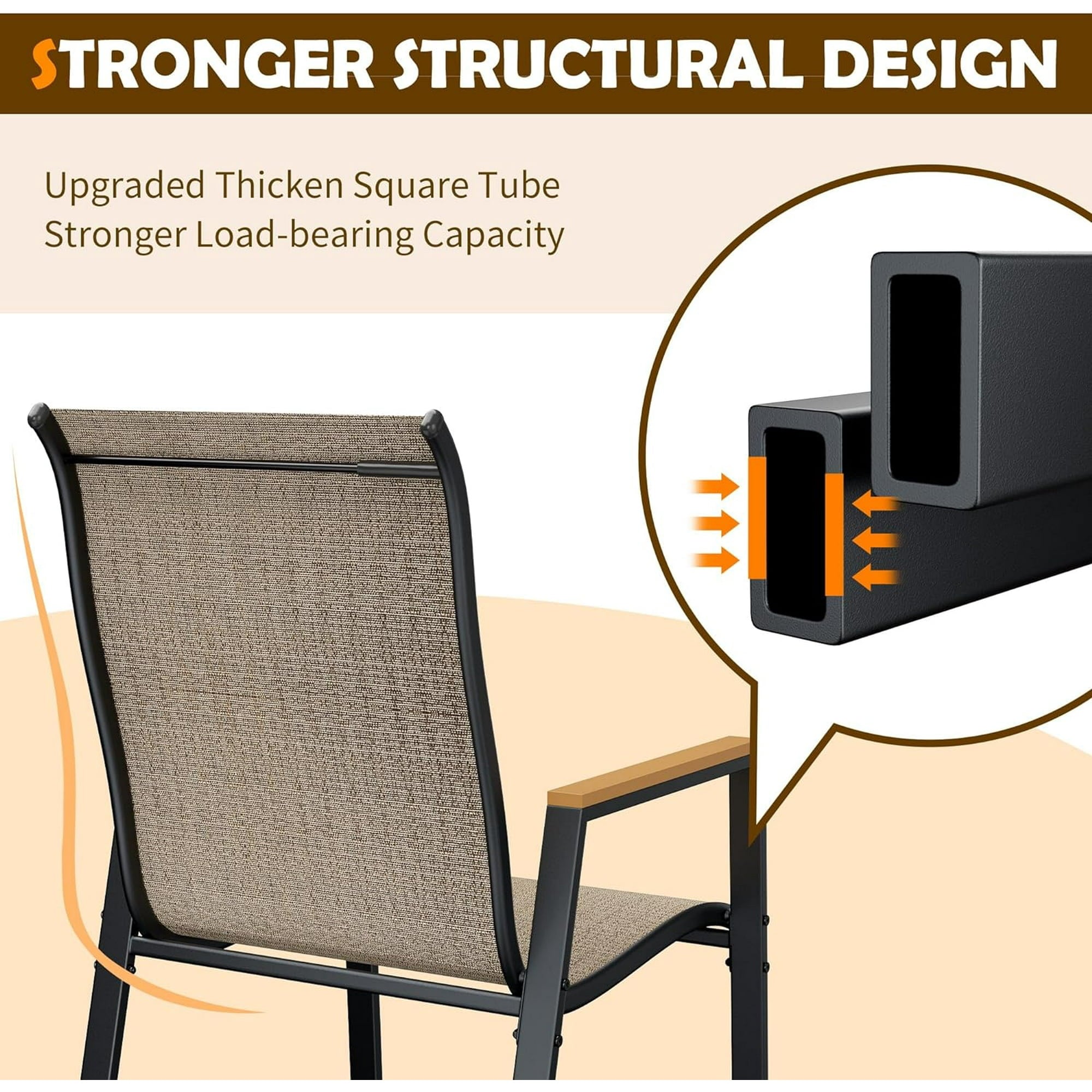 UDPATIO Patio Chairs Set of 2, Outdoor Dining Chairs with Textilene, Metal Frame for Garden,Khaki