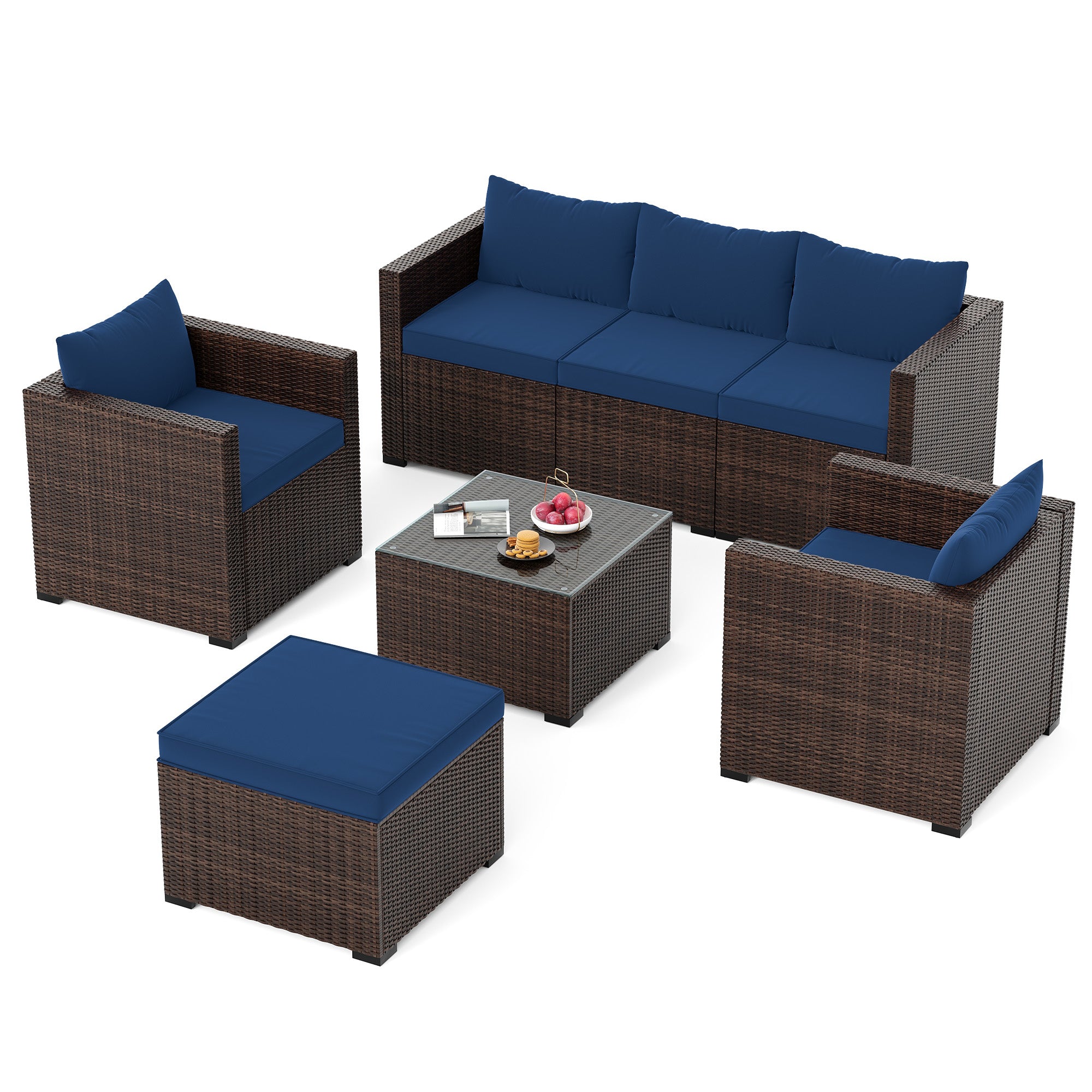 UDPATIO 7 Piece Patio Furniture Set, Outdoor Sectional Sofa, Navy Blue