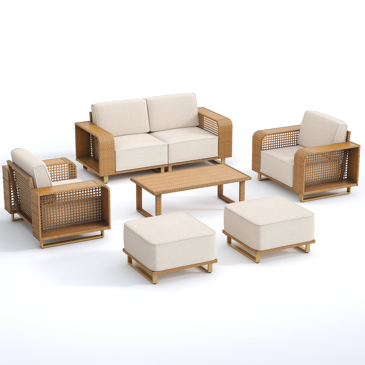 UDPATIO Patio Furniture Set, 10" Thick Wicker Conversation Set, Beige