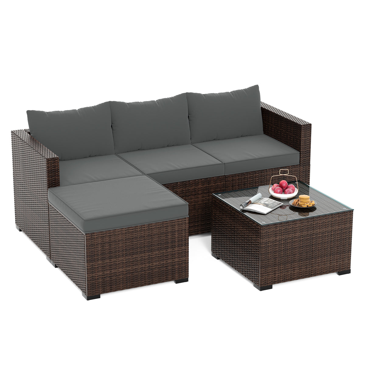 UDPATIO 5 Piece L Shaped Outdoor Couch, Small Space Patio Furniture Set, Grey