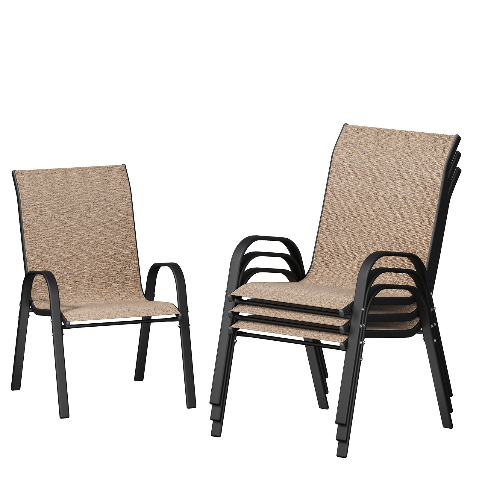 UDPATIO Patio Chairs Set of 4, Stackable Outdoor Dining Chairs with High Back, Breathable Outdoor Chair All Weather Textilene Fabric, 350LBS Capacity for Garden, Backyard (Brown)