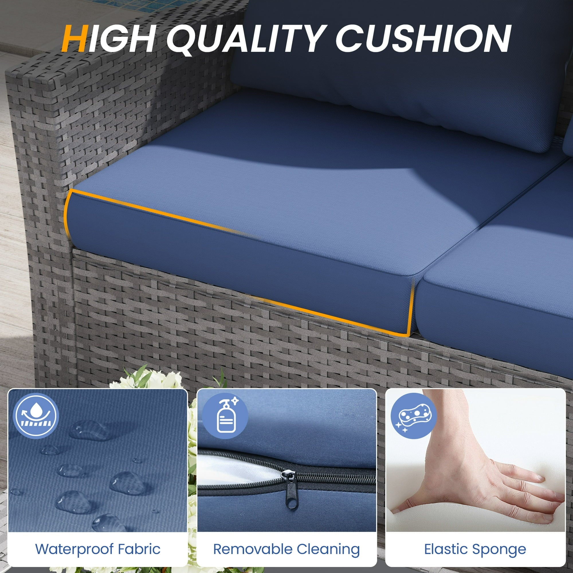 UDPATIO Wicker Patio Furniture Set, 4 Piece Outdoor Sectional Conversation Sets, Gray PE Rattan Patio Sofa Set for Balcony, Porch, Backyard, Grey