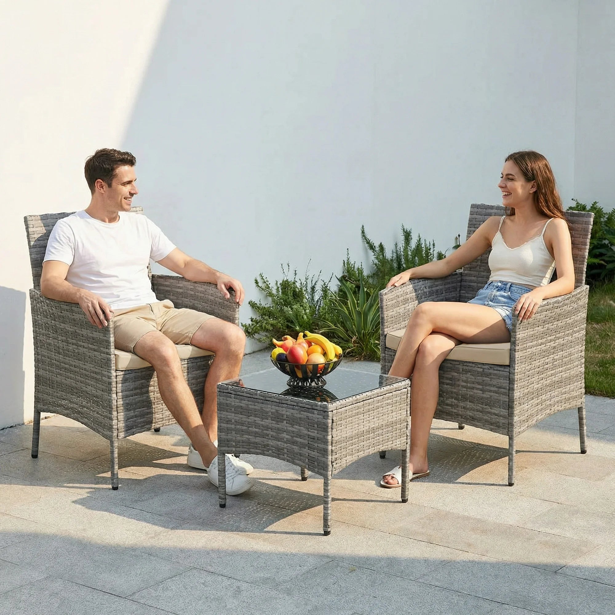 UDPATIO Furniture Set 3 Pieces Patio Rattan Wicker Chairs,Patio Porch Outdoor Furniture Set with Chairs（BE）
