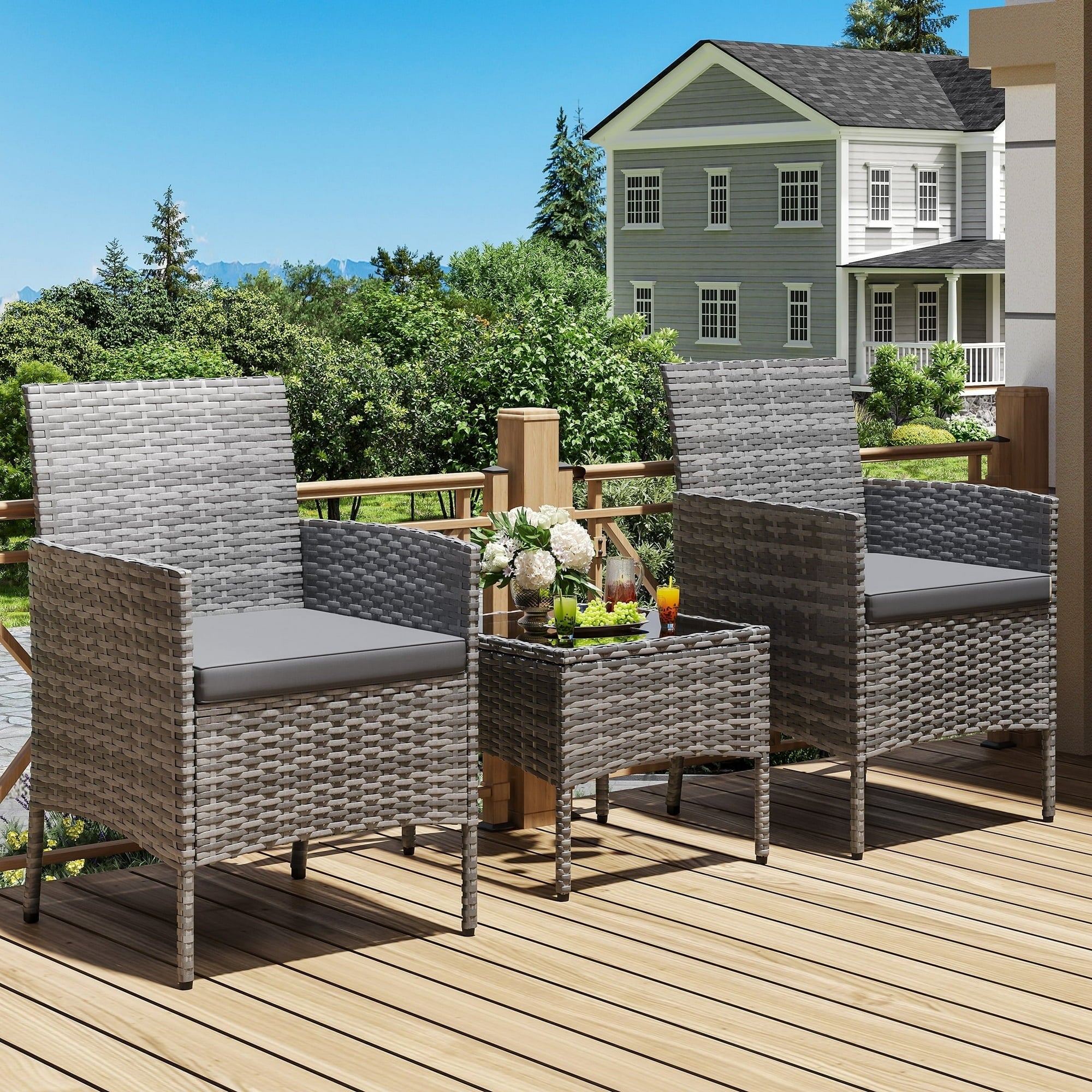 UDPATIO Furniture Set 3 Pieces Patio Rattan Wicker Chairs,Patio Porch Outdoor Furniture Set with Chairs,GR