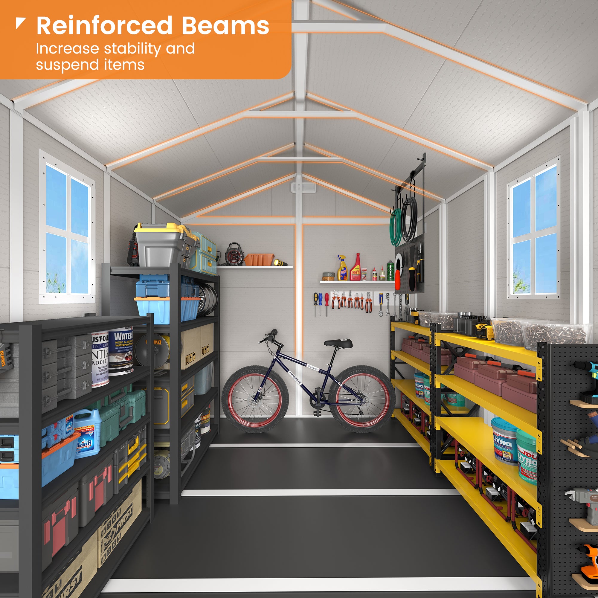 UDPATIO Resin Storage Shed 8 x 8 FT, Outdoor Garden Sheds with Floor Plastic Patio Outdoor Storage Shed with Lockable Door, Sandstone