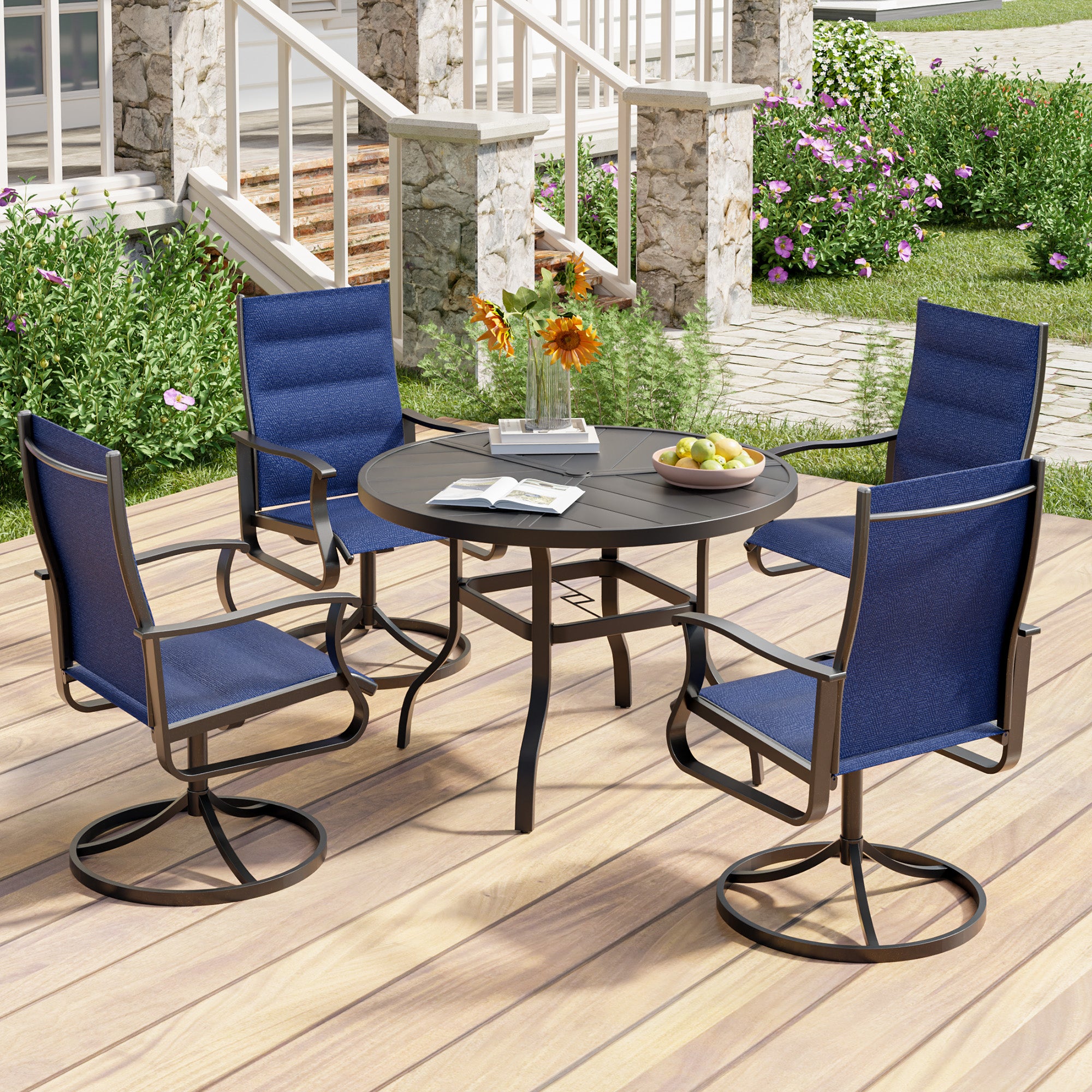 UDPATIO Swivel Patio Chairs Set of 4, Outdoor Swivel Rocker Patio Chairs with High Back, All Weather Textilene & Metal Frame for Backyard, Lawn, Porch, Pooside or Garden, Navy Blue - Padded