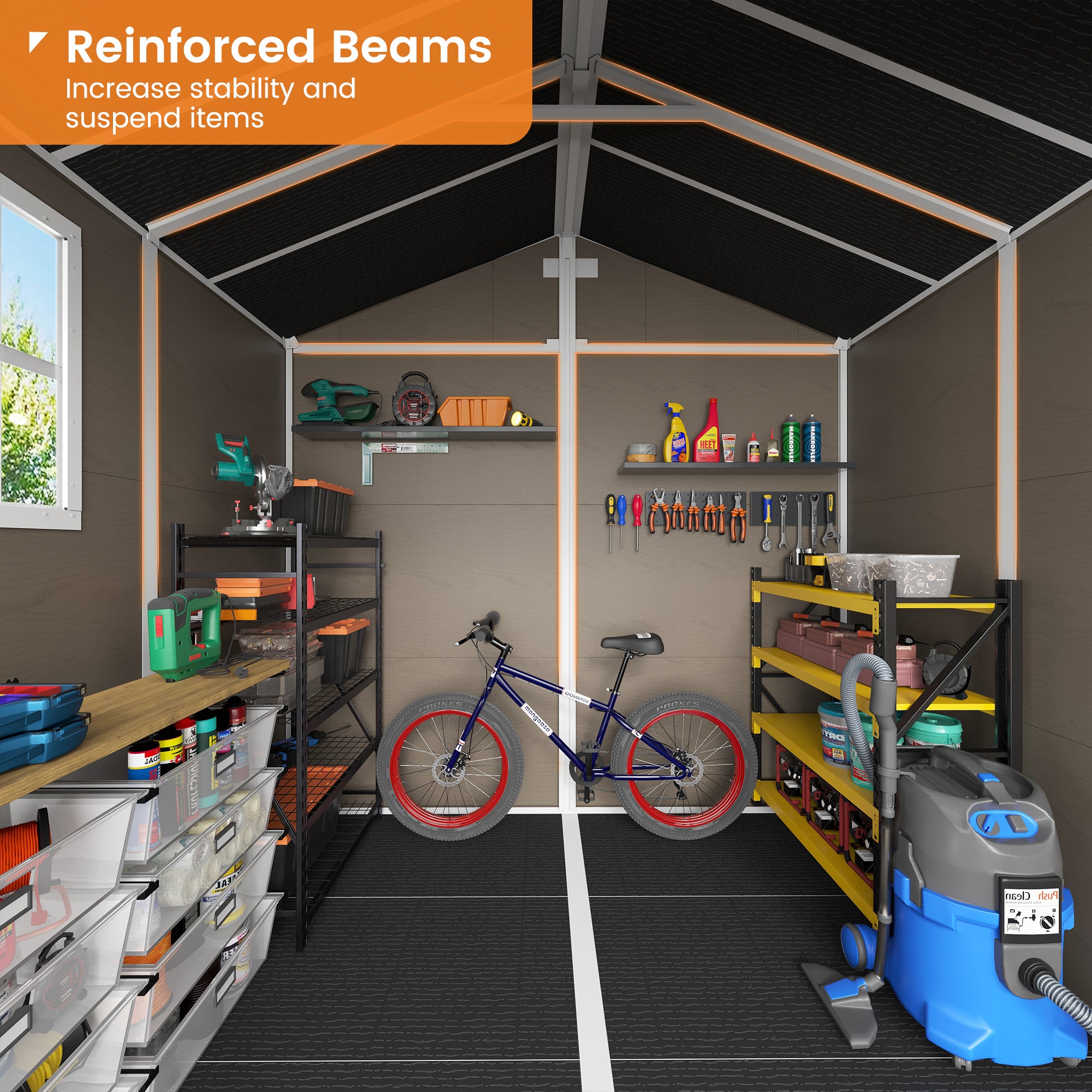 UDPATIO Resin Storage Shed 8 x 6 FT, Plastic Outdoor Storage Shed with Floor Outdside Storage Garden Patio Sheds with Lockable Door for Bike, Garbage Can, Tool, Dark Grey