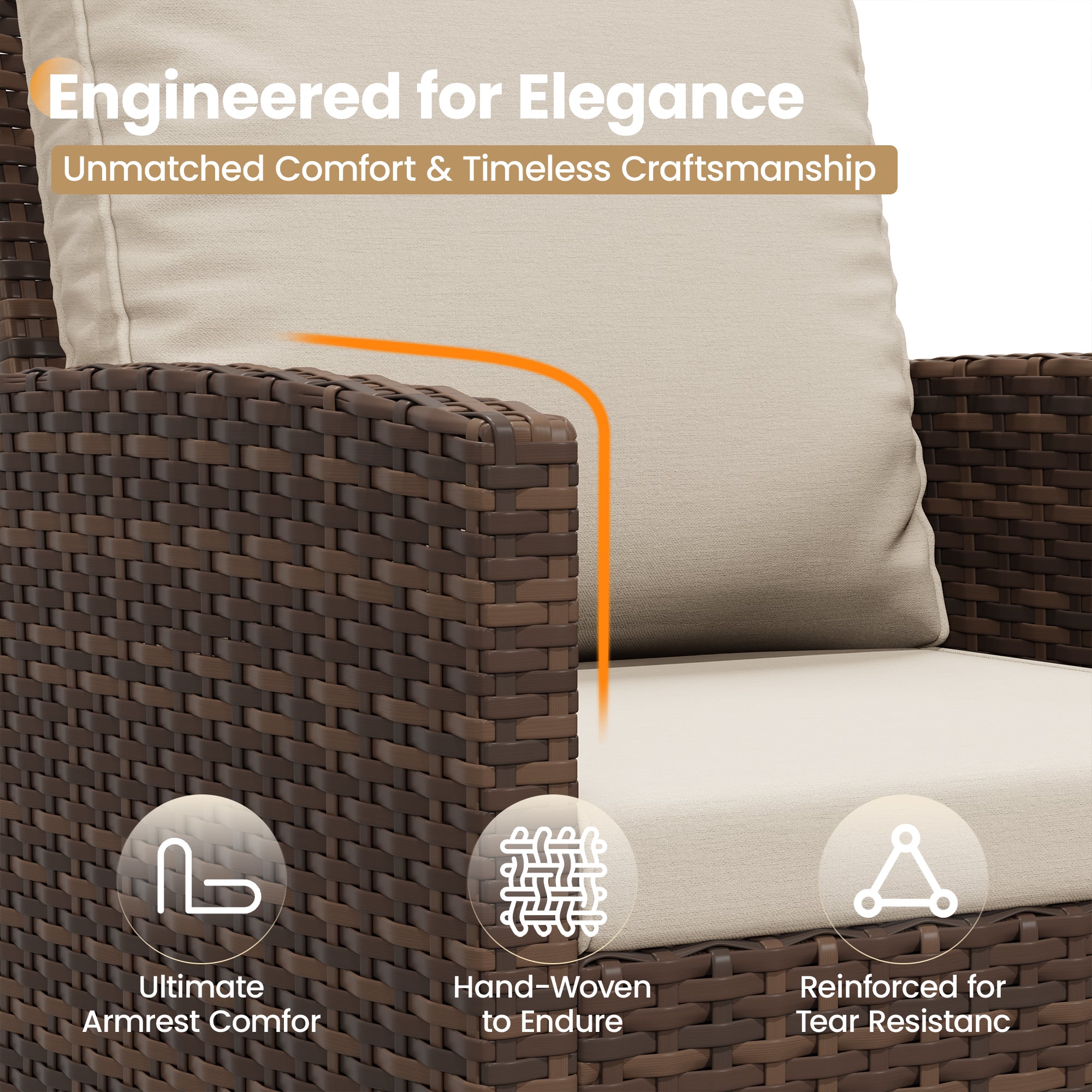 UDPATIO Wicker Patio Chairs Set of 2, Outdoor Swivel Chairs with Plush Cushions, Rattan Bistro Set Patio Furniture Set for Porch & Deck – All-Weather, Easy to Clean (Brown Rattan, Beige)