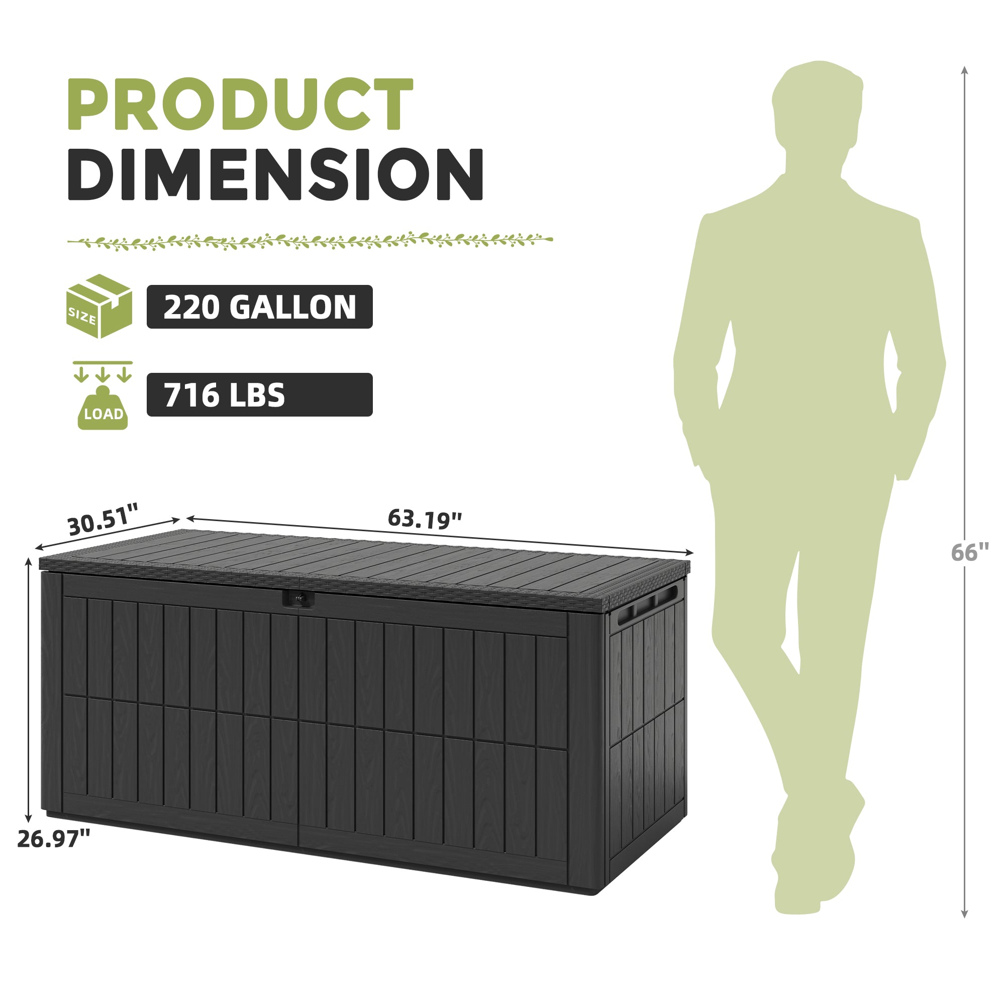 UDPATIO 220 Gallon Deck Box, Outdoor Storage Box Lockable Waterproof Resin, Indoor Outdoor Storage Container for Patio Cushions, Garden Tools, Pool Accessories, Package Delivery Boxes for outside