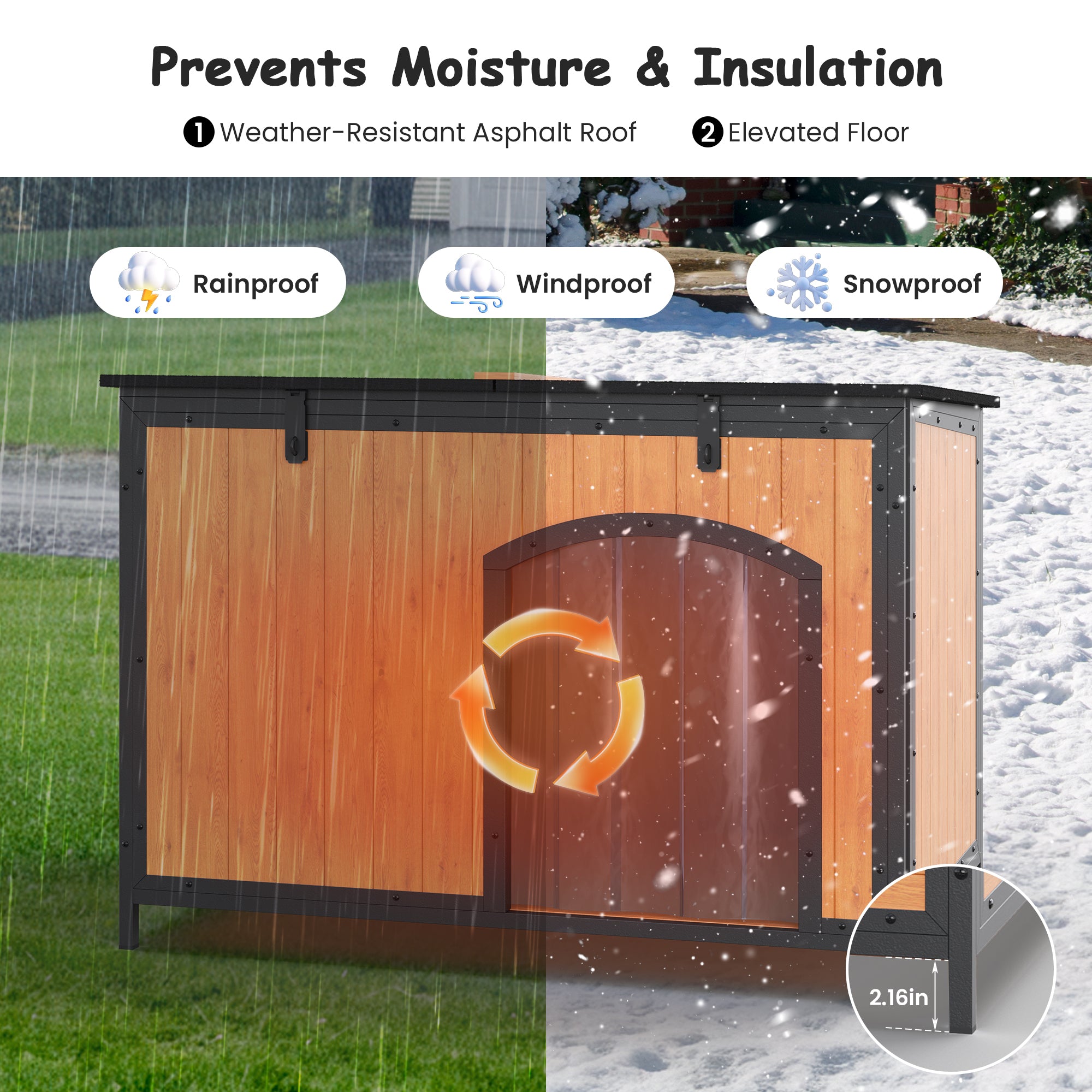 Outdoor Insulated Dog House Weatherproof Dog Kennel Dog Shelter Anti-Chewing Full Iron Frame, Openable Roof for Small to Large Dog Breeds