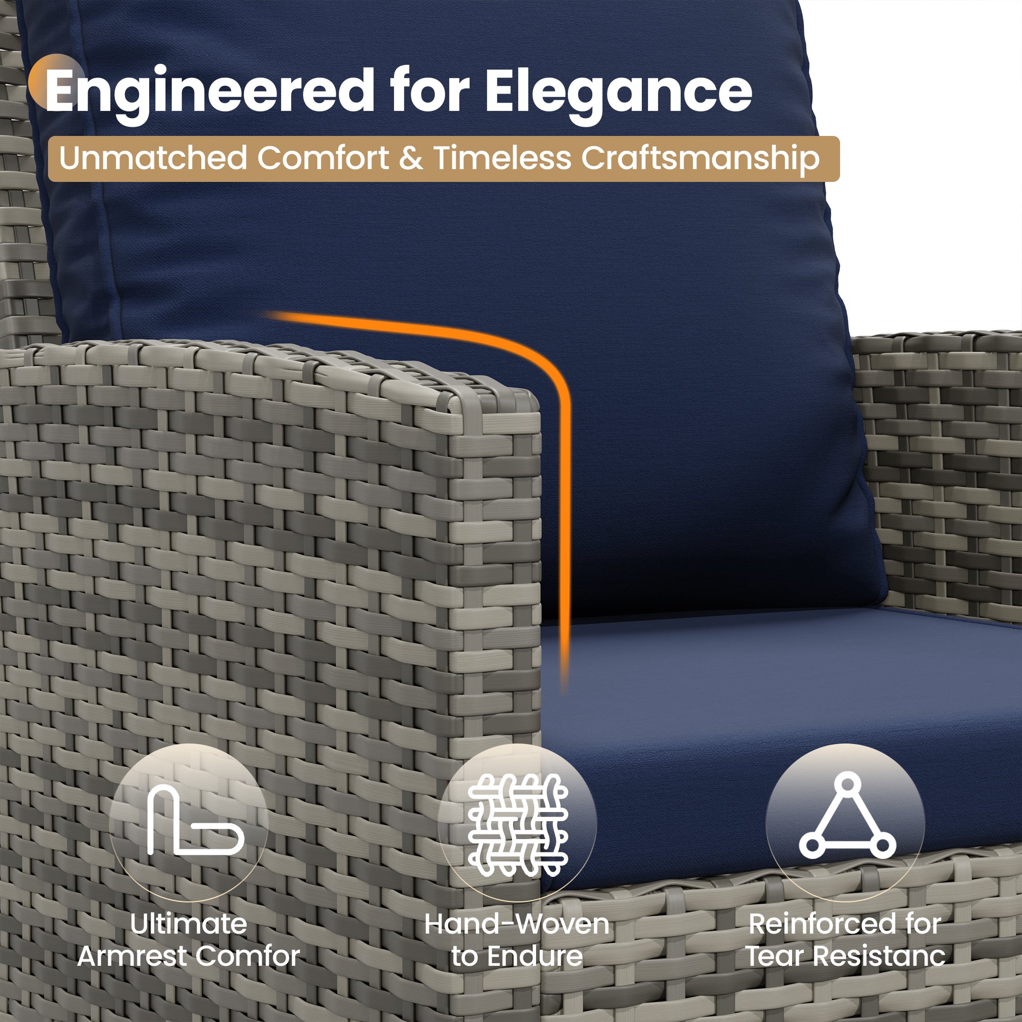 UDPATIO Wicker Patio Chairs Set of 2, Outdoor Swivel Chairs with Plush Cushions, Rattan Bistro Set Patio Furniture Set for Porch & Deck  – All-Weather, Easy to Clean(Gray Rattan, Navy Blue)