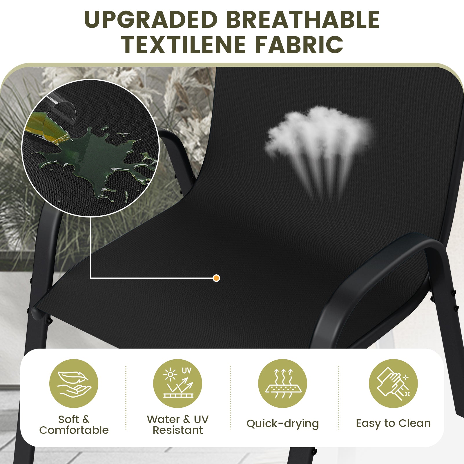 UDPATIO Patio Chairs Set of 4, Stackable Outdoor Dining Chairs with High Back, Breathable Textilene Fabric Outdoor Chair All Weather, 350LBS Capacity for Garden, Backyard (Black)