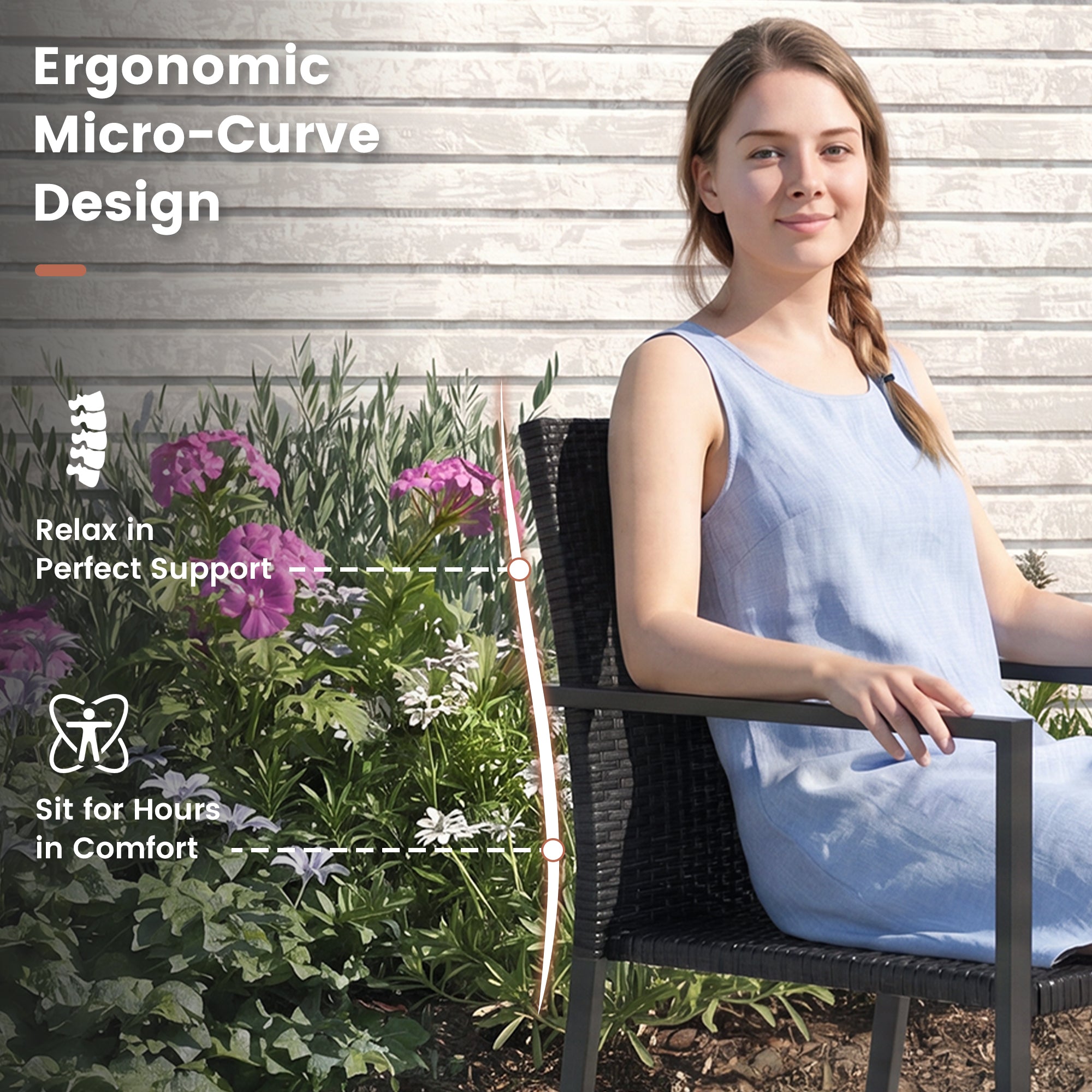 UDPATIO Stackable Patio Chairs Set of 2, Wicker Outdoor Chairs, All-Weather Rattan Dining Chairs with Deep Seat & Armrests, Steel Frame for Patio, Garden, Backyard, Deck, Lawn or Porch, Black