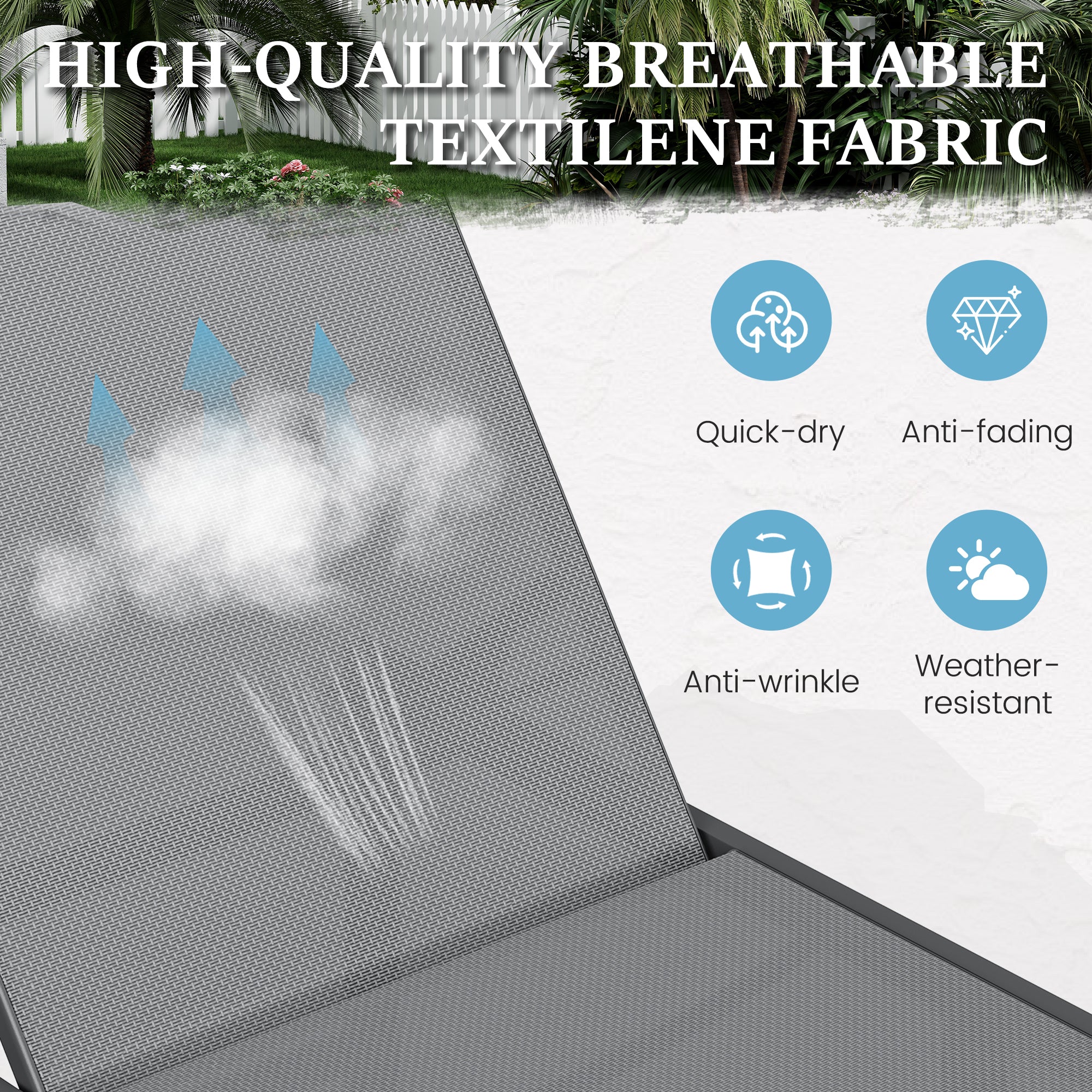 Outdoor Lounge Chair Pool Chaise Chairs Adjustable Patio Lounger for Poolside Lawn Lay Flat Sunbathing Backrest for Deck, Beach, Yard(Grey)