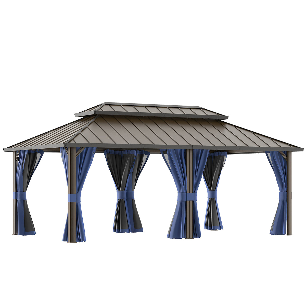 DPATIO 12'x20' Hardtop Aluminum Outdoor Gazebo with Double Roof, Navy Blue