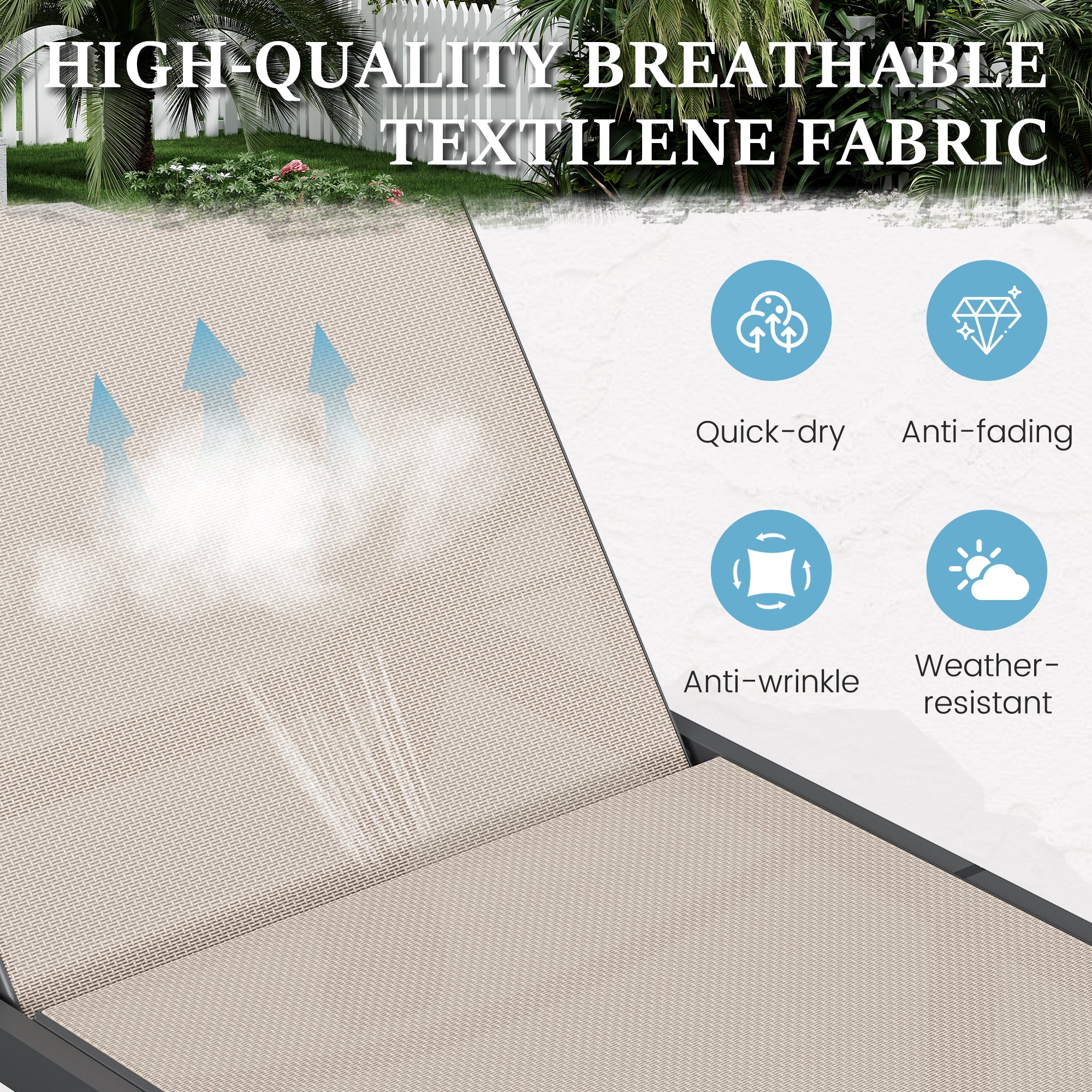 Outdoor Chaise Lounge Chair Set of 2 with Table Pool Lounge Chairs for Outside, Adjustable Lounger for Poolside Lawn Deck Lay Flat Sunbathing Backrest for Patio, Beach, Yard(Brown)