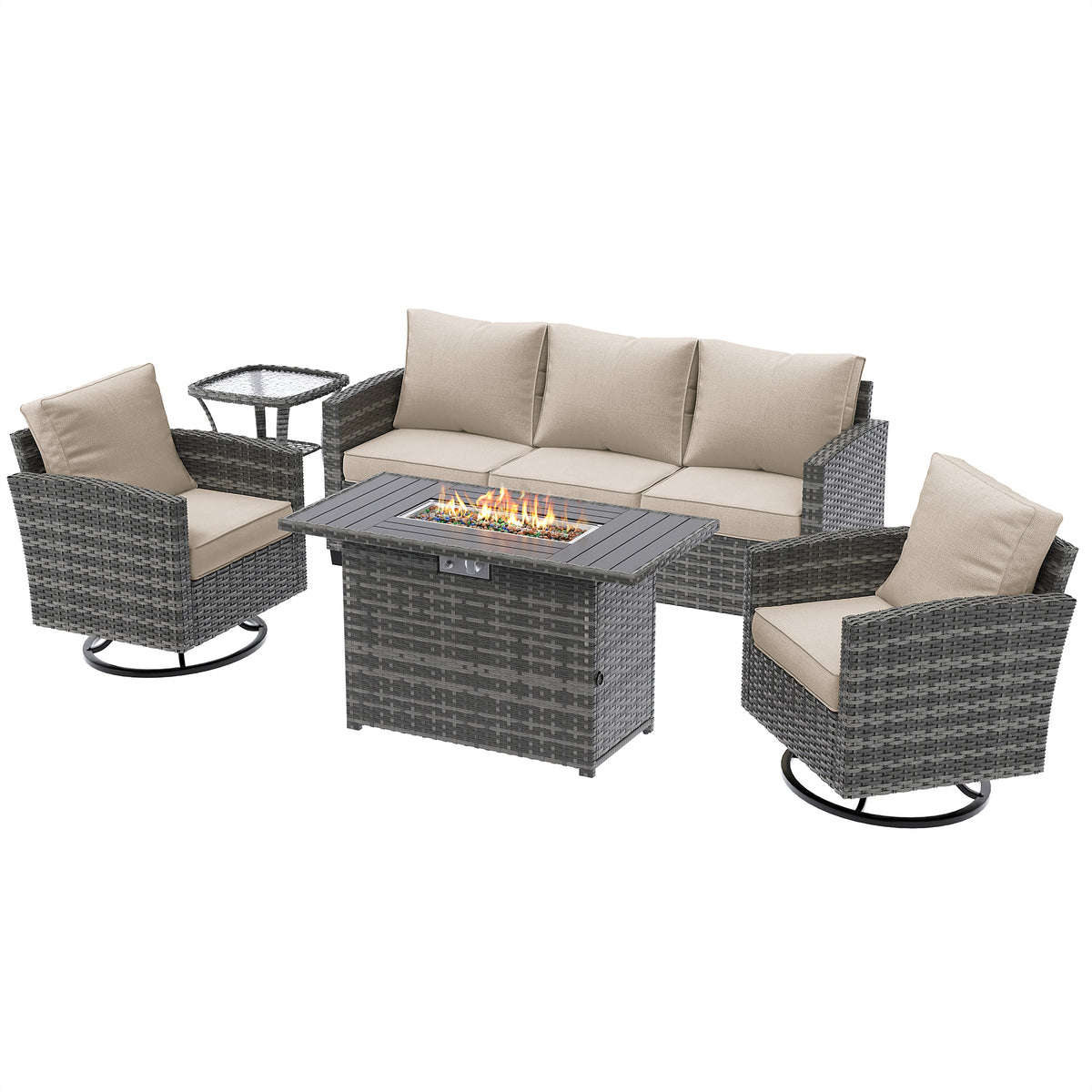 UDPATIO Patio Furniture Set with Swivel Rocking Chair 44" Fire Pit Table