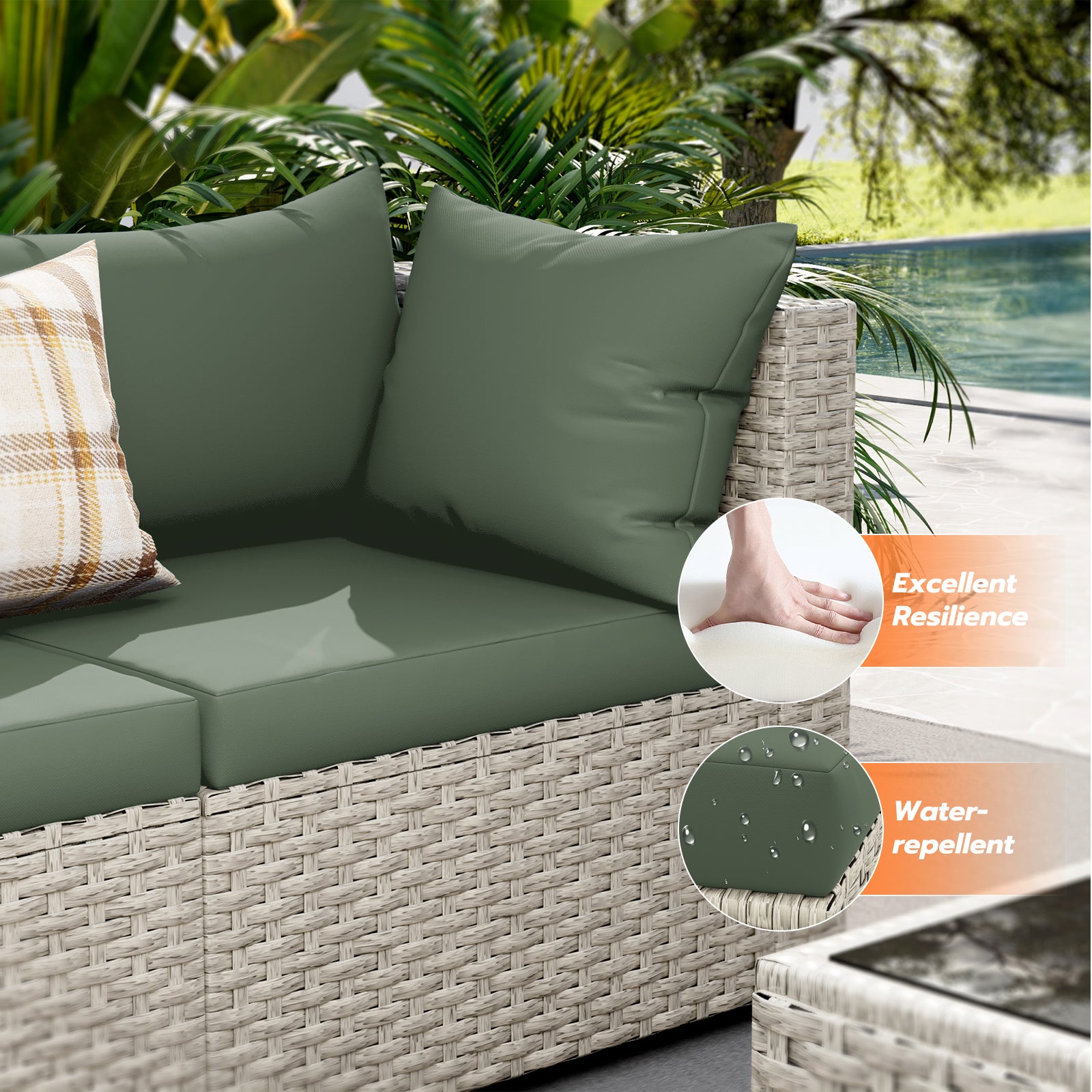 UDPATIO Outdoor Patio Furniture Set, 7-Piece PE Wicker Sectional Sofa with Tea Table, Outdoor Conversation Set for Patio, Garden, Backyard Green