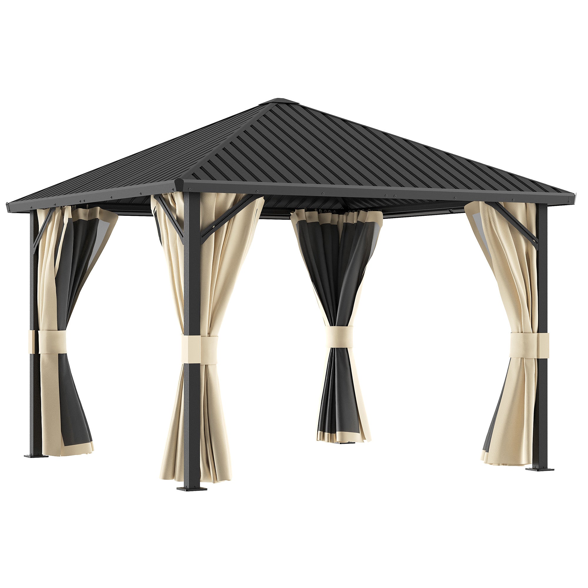 DPATIO 10'x10' Hardtop Gazebo, Metal Gazebos with Mosquito Netting, Beige