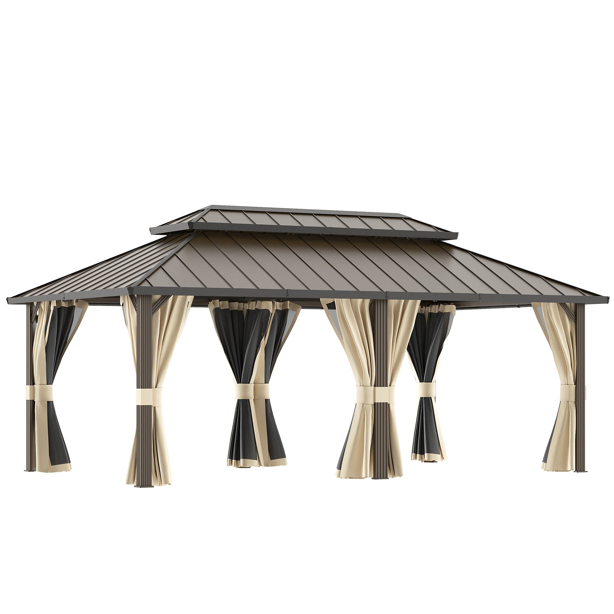 DPATIO 12'x20' Hardtop Aluminum Outdoor Gazebo with Double Roof, Beige