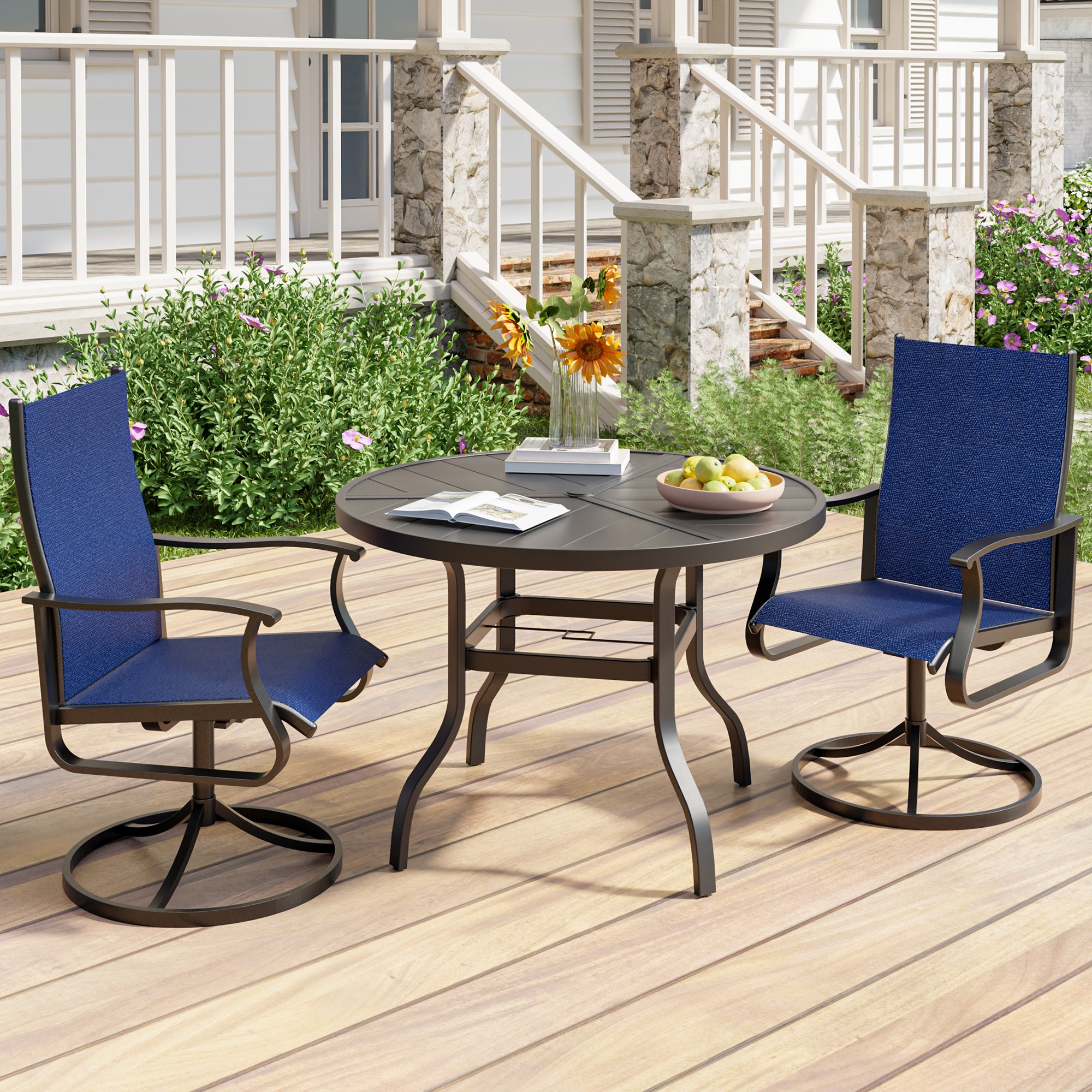 UDPATIO Swivel Patio Chairs Set of 2, Outdoor Swivel Rocker Patio Chairs with High Back, All Weather Textilene & Metal Frame for Backyard, Lawn, Porch, Pooside or Garden, Navy Blue