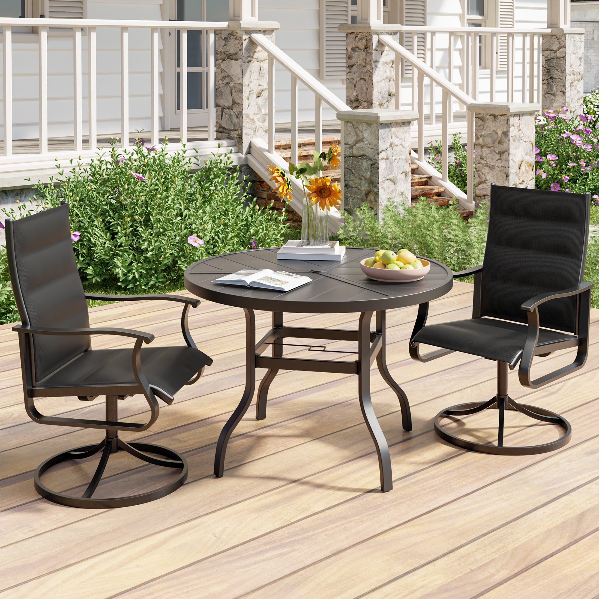 UDPATIO Swivel Patio Chairs Set of 2, Outdoor Swivel Rocker Patio Chairs with High Back, All Weather Textilene & Metal Frame for Backyard, Lawn, Porch, Pooside or Garden, Black - Padded