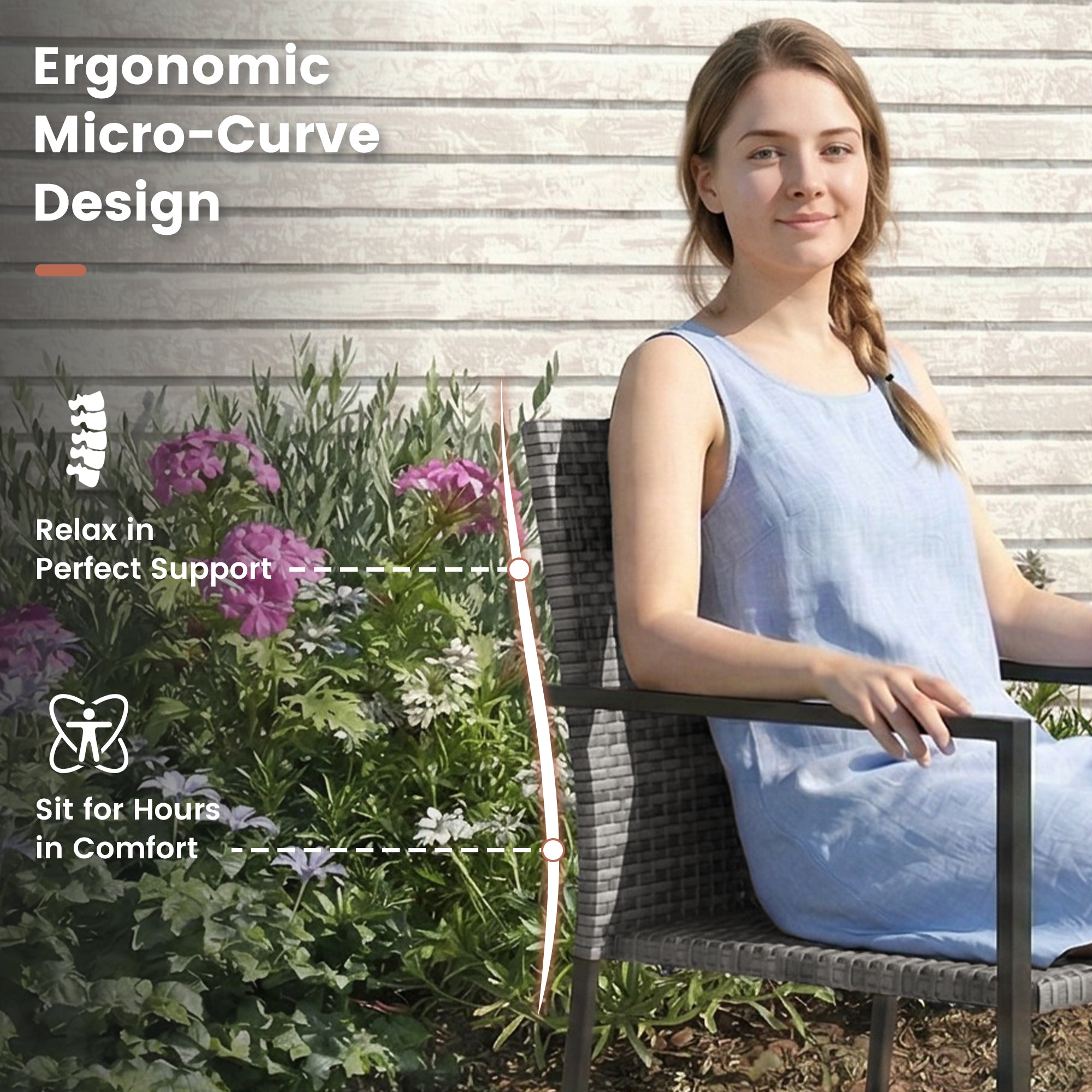 UDPATIO Stackable Patio Chairs Set of 6, Wicker Outdoor Chairs, All-Weather Rattan Dining Chairs with Deep Seat & Armrests, Steel Frame for Patio, Garden, Backyard, Deck, Lawn or Porch, Gray