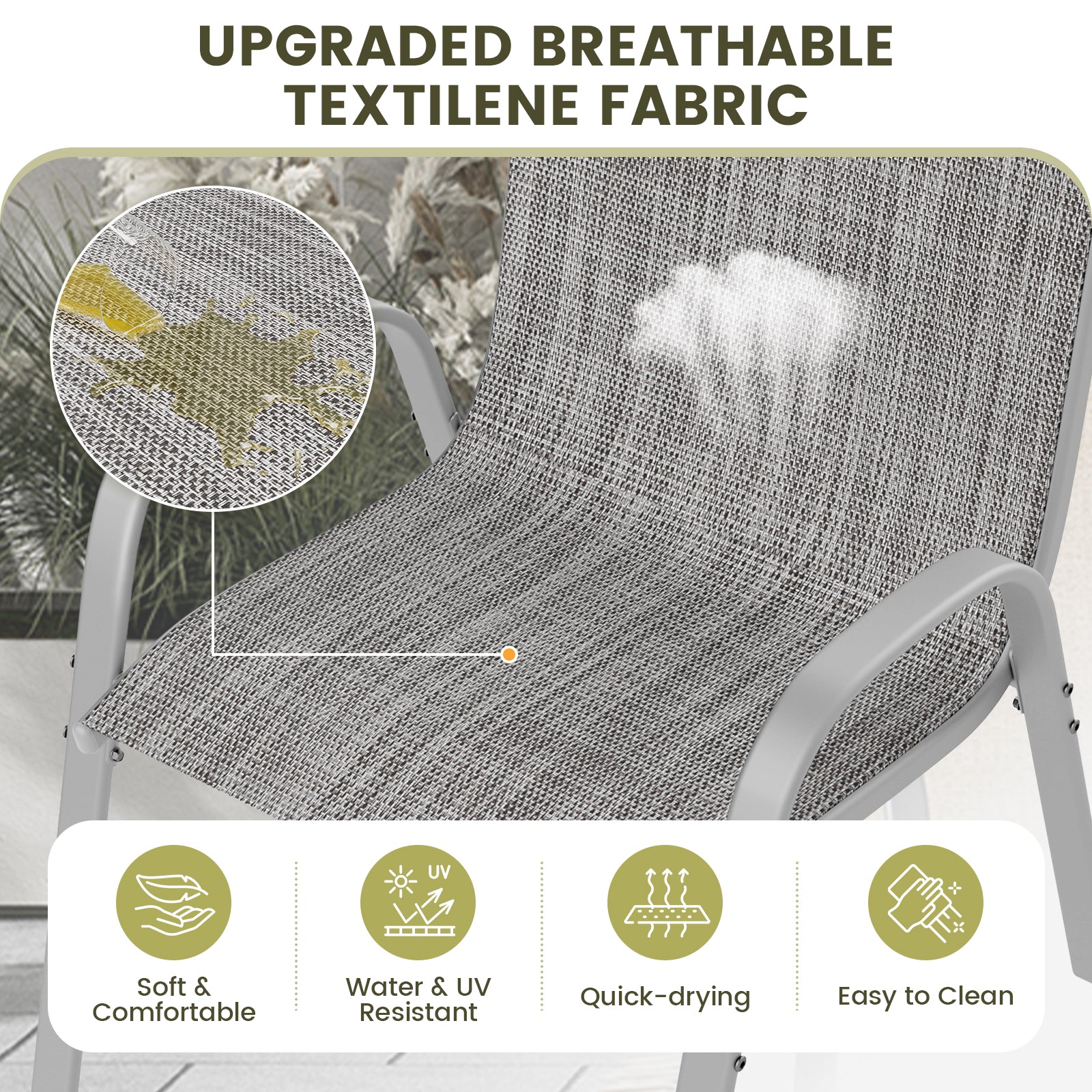 UDPATIO Patio Chairs Set of 6, Stackable Silver Outdoor Dining Chairs with High Back, Breathable Textilene Fabric Outdoor Chair All Weather, 350LBS Capacity for Garden, Backyard (Light Grey)