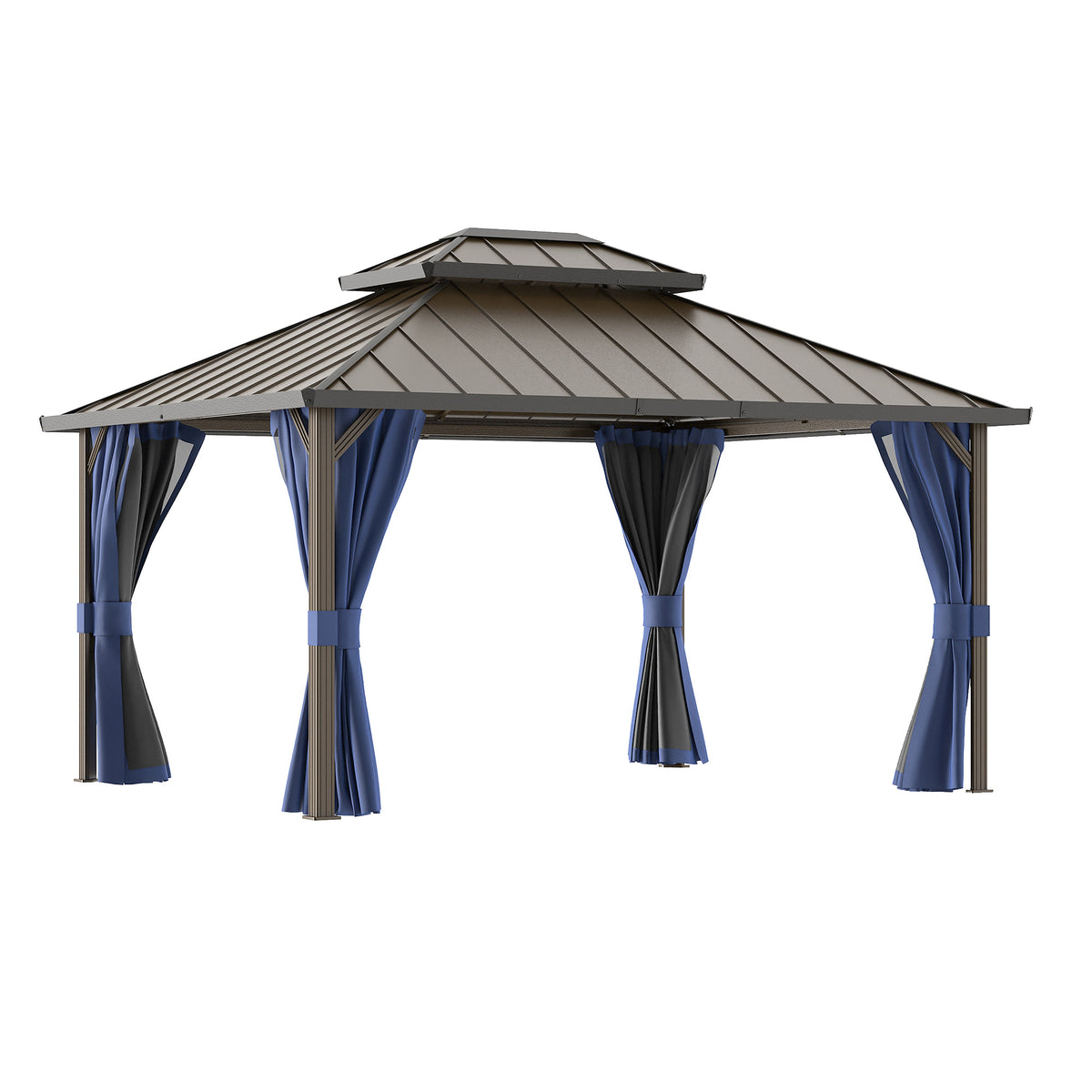 DPATIO 12'x16' Hardtop Aluminum Outdoor Gazebo with Double Roof, Navy Blue