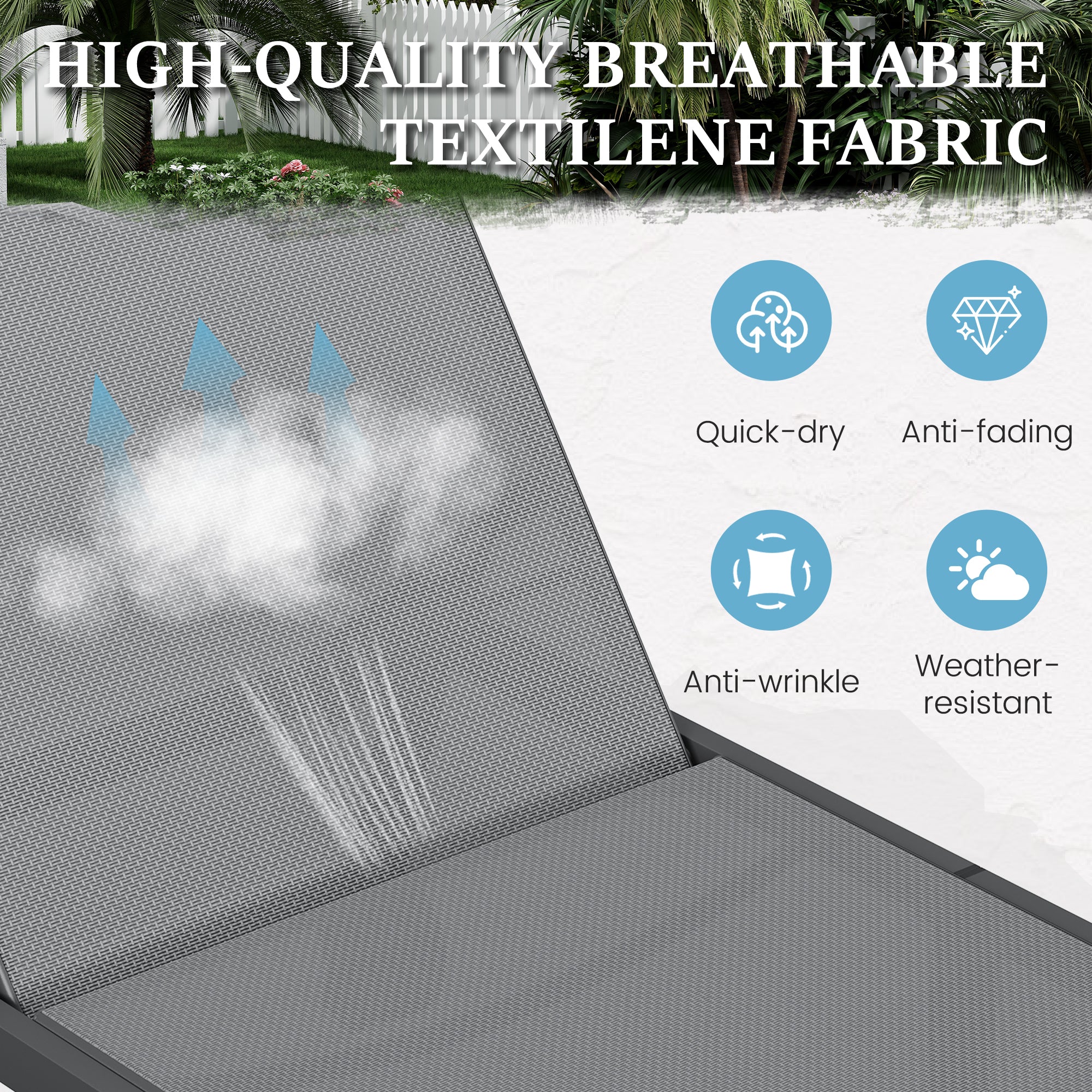 Outdoor Chaise Lounge Chair Set of 2 with Table Pool Lounge Chairs for Outside, Adjustable Lounger for Poolside Lawn Deck Lay Flat Sunbathing Backrest for Patio, Beach, Yard(Grey)