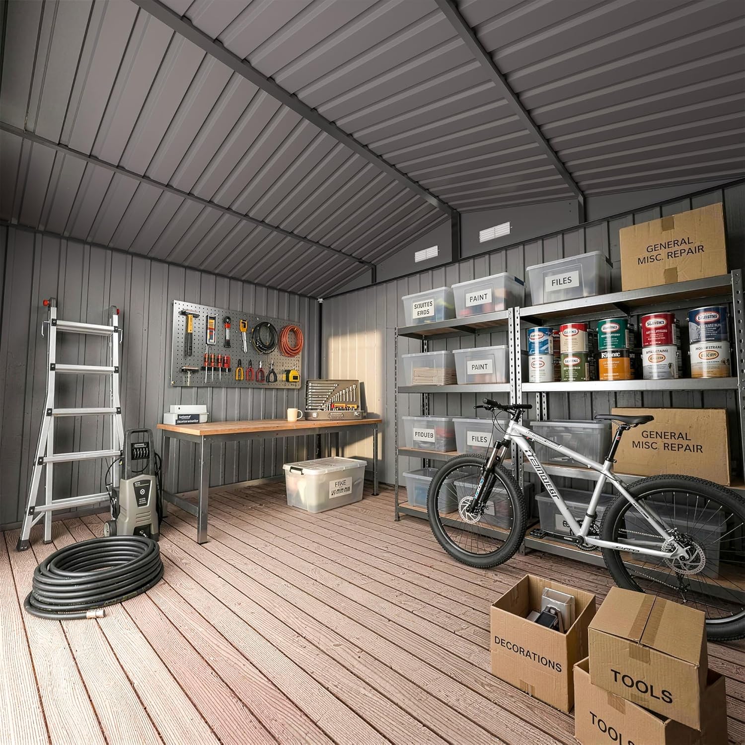 UDPATIO 10×8 FT Outdoor Storage Shed with Base, Metal Steel All-Weather Resistant Heavy Duty Shed, Lockable Door & Sloped Roof for Bicycle Tool in Patio Lawn Garden Backyard, Grey