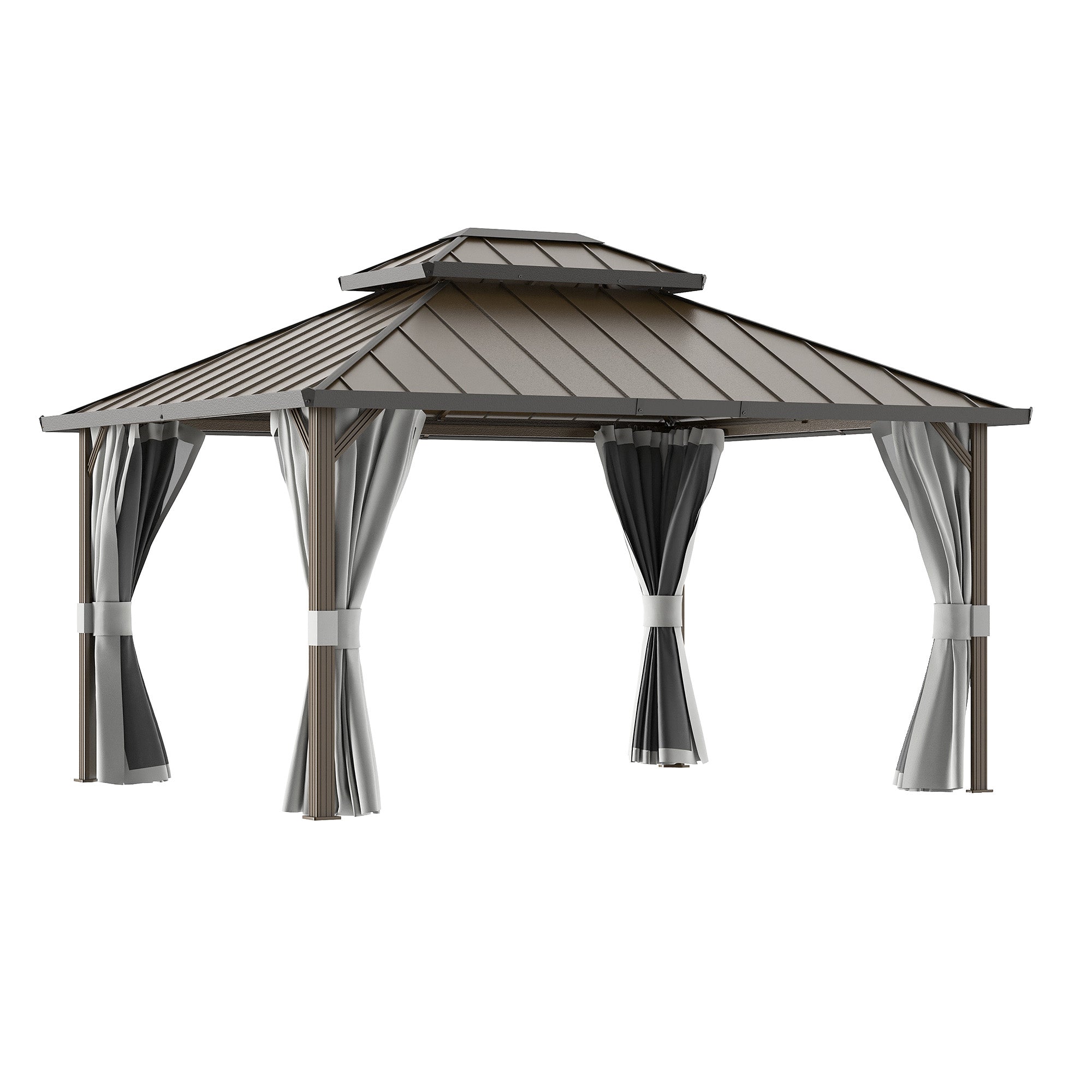 DPATIO 12'x16' Hardtop Aluminum Outdoor Gazebo with Double Roof, Gray