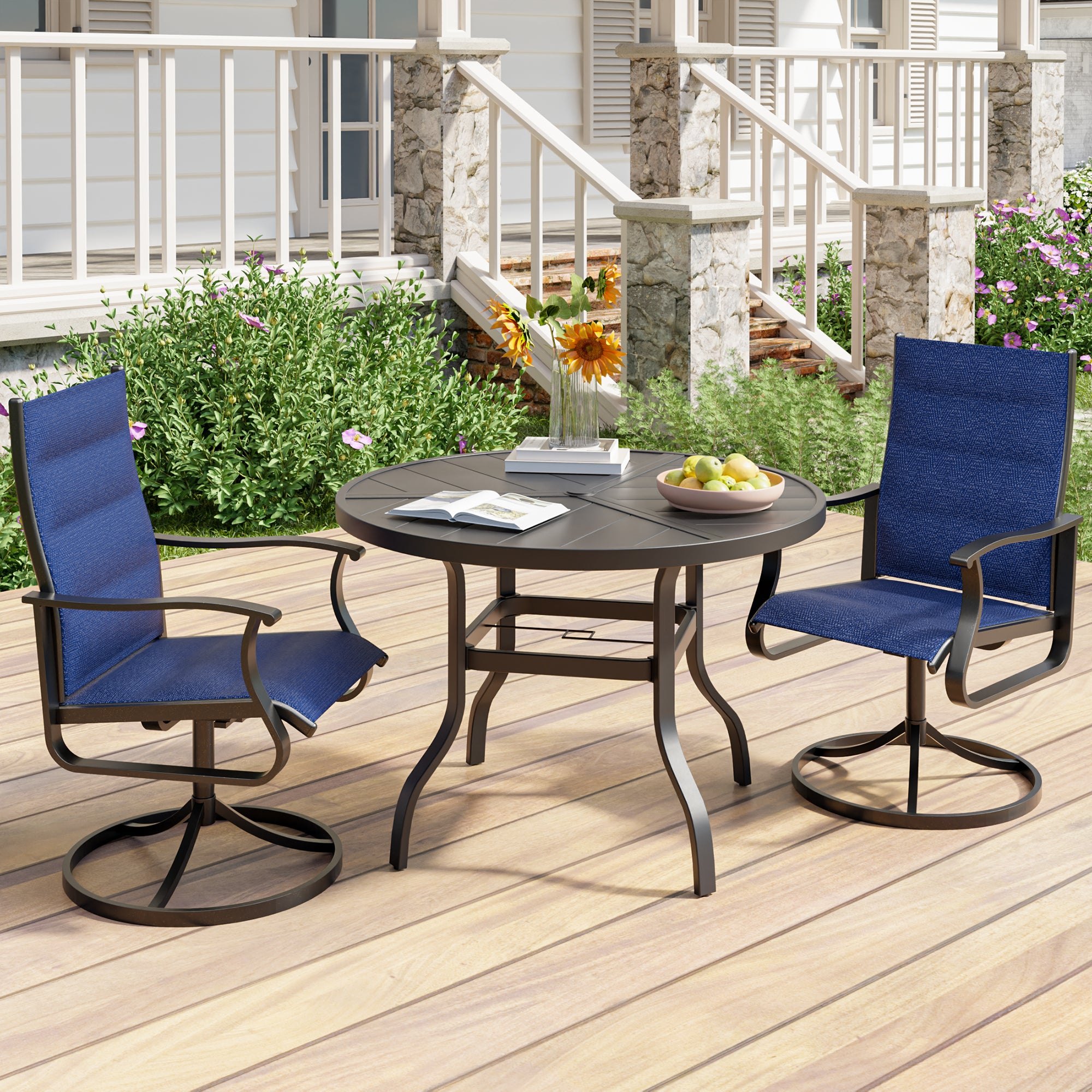 UDPATIO Swivel Patio Chairs Set of 2, Outdoor Swivel Rocker Patio Chairs with High Back, All Weather Textilene & Metal Frame for Backyard, Lawn, Porch, Pooside or Garden, Navy Blue - Padded