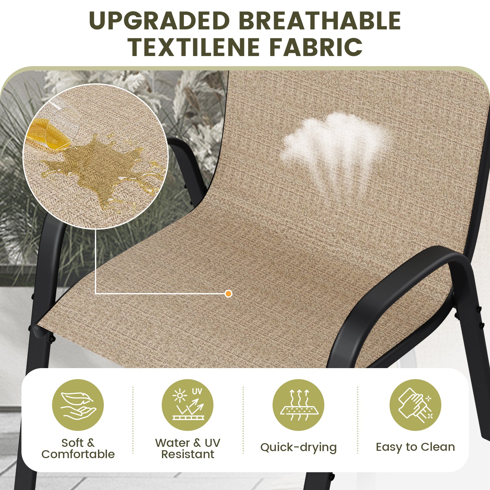 UDPATIO Patio Chairs Set of 4, Stackable Outdoor Dining Chairs with High Back, Breathable Outdoor Chair All Weather Textilene Fabric, 350LBS Capacity for Garden, Backyard (Brown)