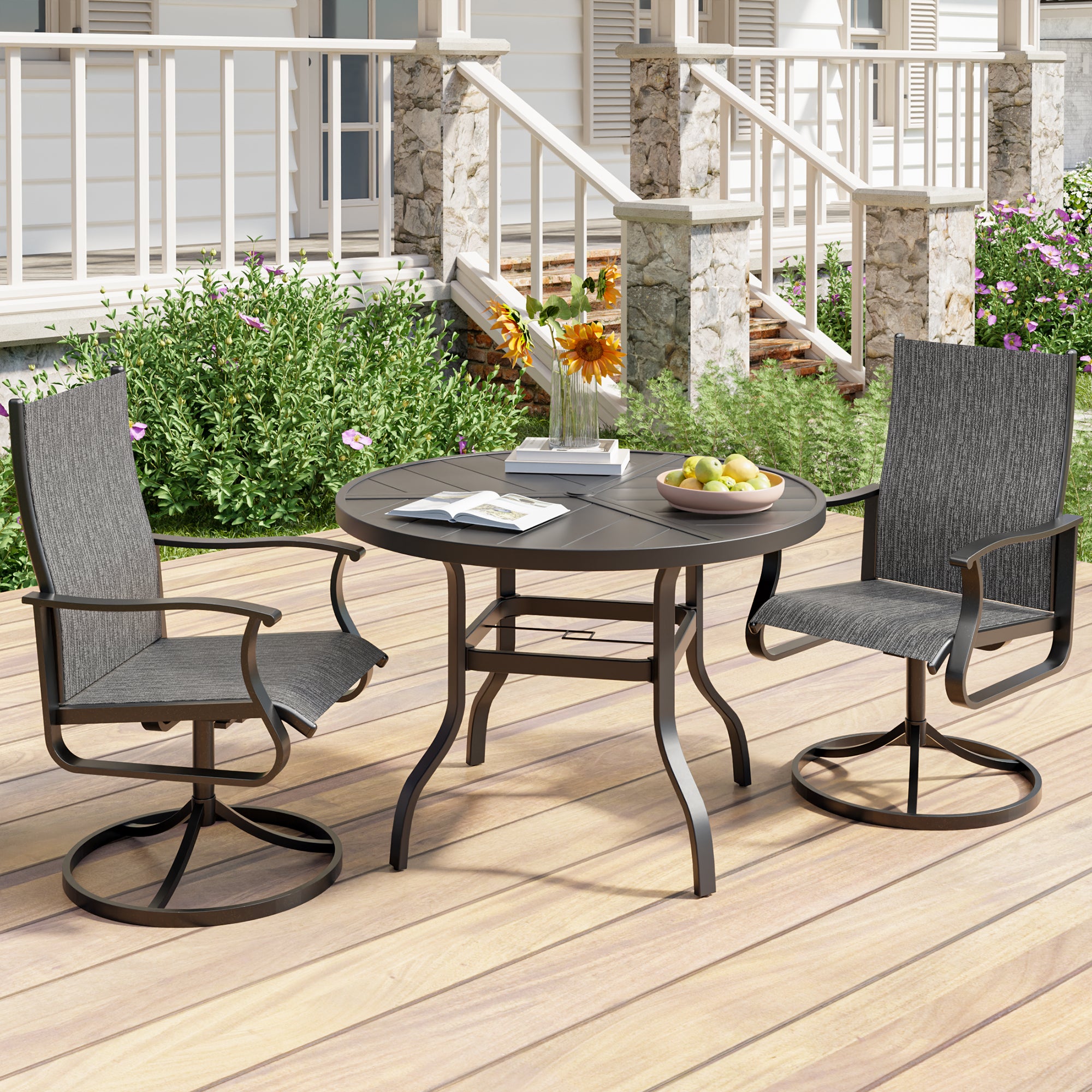 UDPATIO Swivel Patio Chairs Set of 2, Outdoor Swivel Rocker Patio Chairs with High Back, All Weather Textilene & Metal Frame for Backyard, Lawn, Porch, Pooside or Garden, Dark Grey