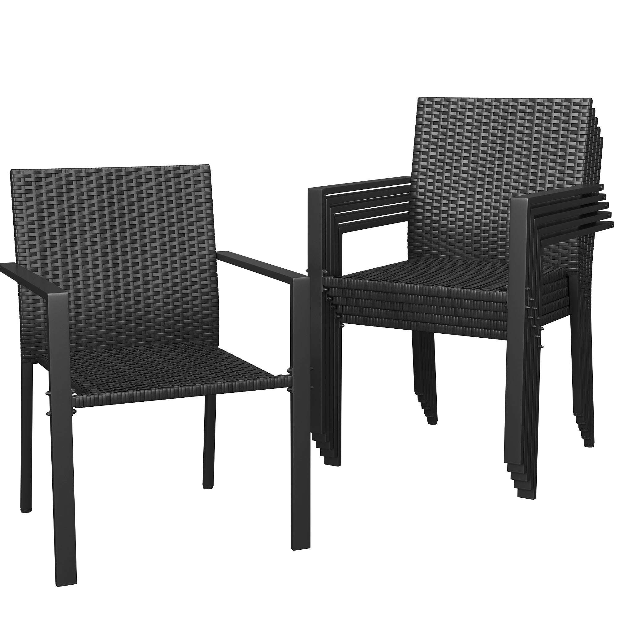 UDPATIO Stackable Patio Chairs Set of 6, Wicker Outdoor Chairs, All-Weather Rattan Dining Chairs with Deep Seat & Armrests, Steel Frame for Patio, Garden, Backyard, Deck, Lawn or Porch, Black