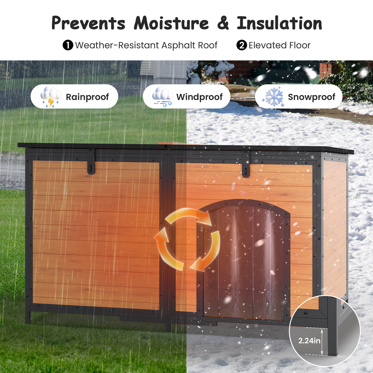 Outdoor Insulated Dog House Weatherproof Dog Kennel Dog Shelter Anti-Chewing Full Iron Frame, Openable Roof for Small to Large Dog Breeds