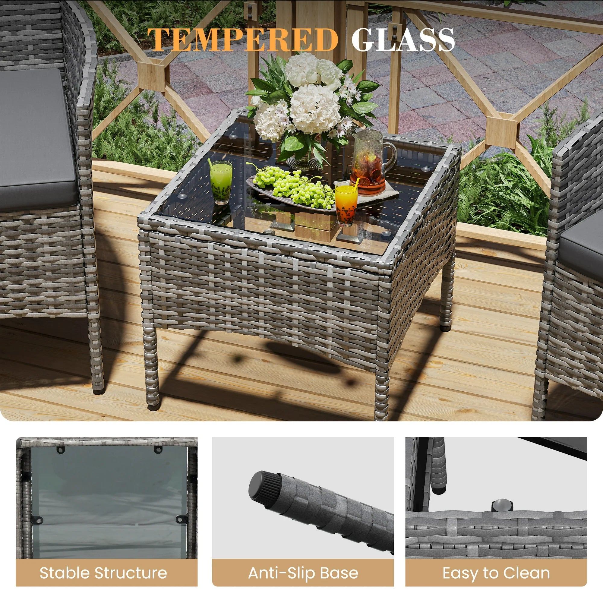 UDPATIO Furniture Set 3 Pieces Patio Rattan Wicker Chairs,Patio Porch Outdoor Furniture Set with Chairs（GR）