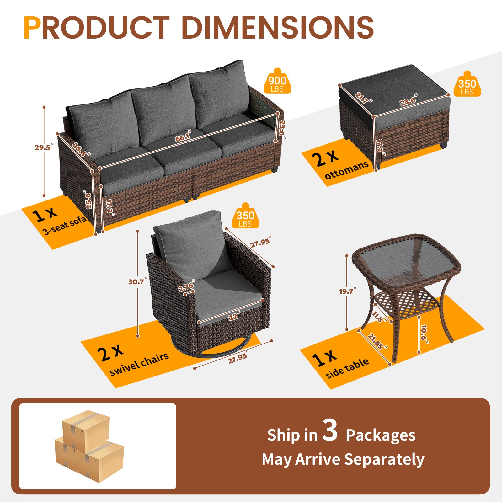 UDPATIO Patio Furniture Set with Swivel Rocking Chair, 6 Pcs Outdoor Couch