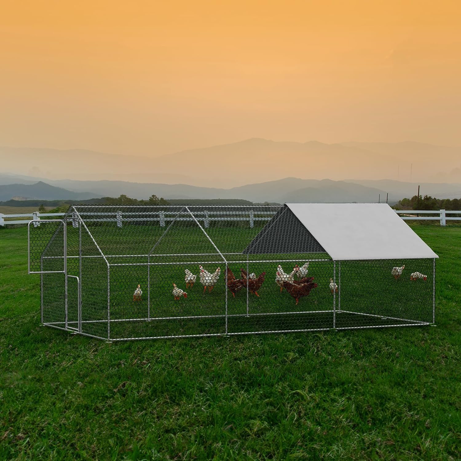 UDPATIO Extra Large Metal Chicken Run with Waterproof & Anti-Ultraviolet Cover, Hen Pen Walk-in Chicken Coops for Yards Dog Kennel Duck House Poultry Cage for Duck Rabbit Goat(18x10x6 FT)