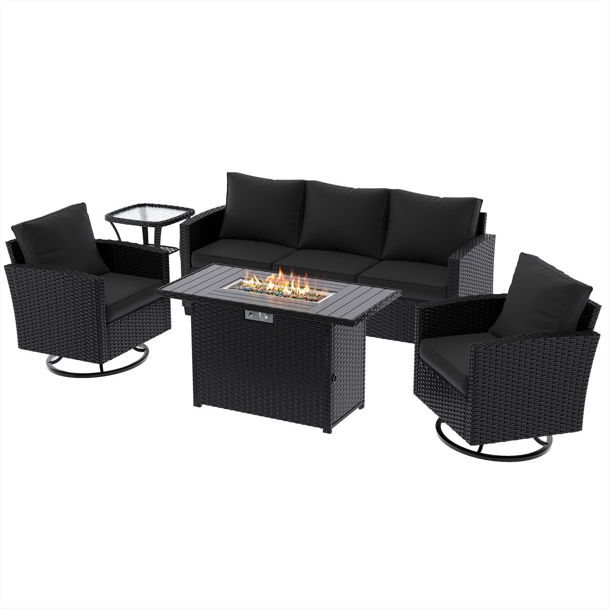 UDPATIO Patio Furniture Set with Swivel Rocking Chair 44" Fire Pit Table