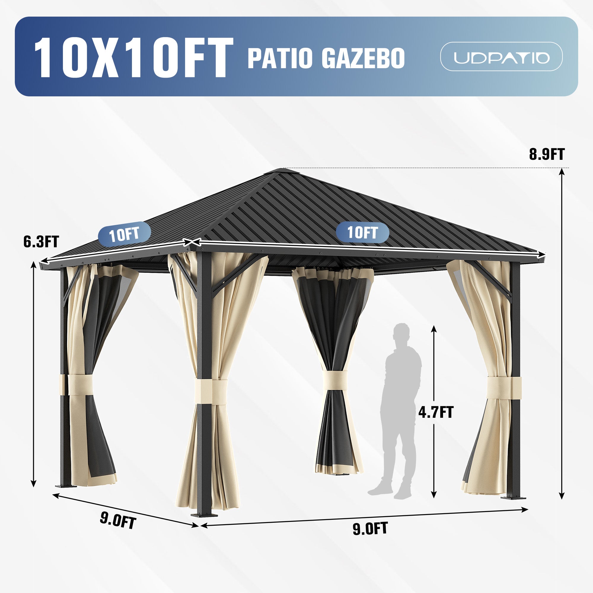 DPATIO 10'x10' Hardtop Gazebo, Metal Gazebos with Mosquito Netting, Beige